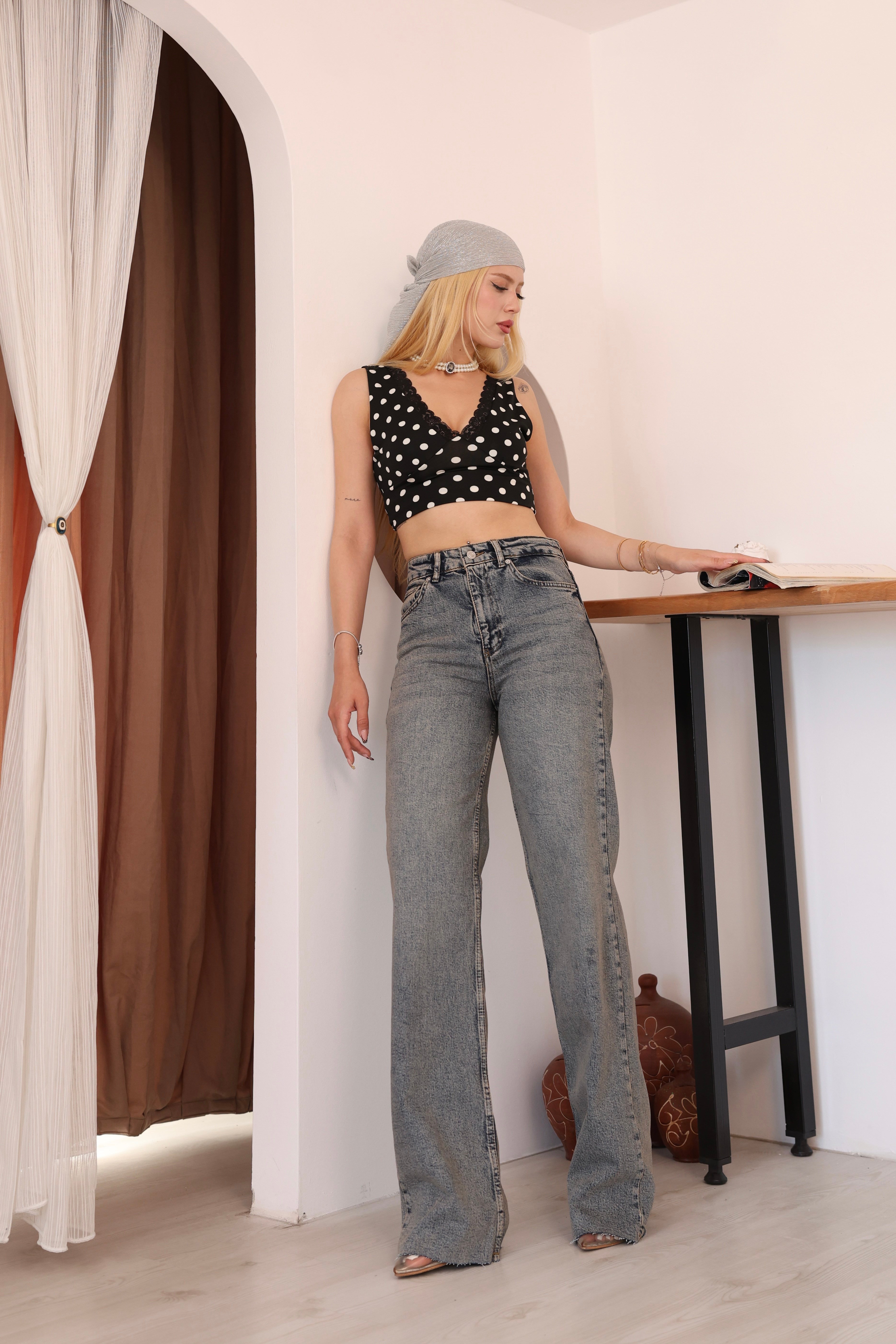 Tint Yıkamalı Straıght  Yüksek Bel Jean Mavi