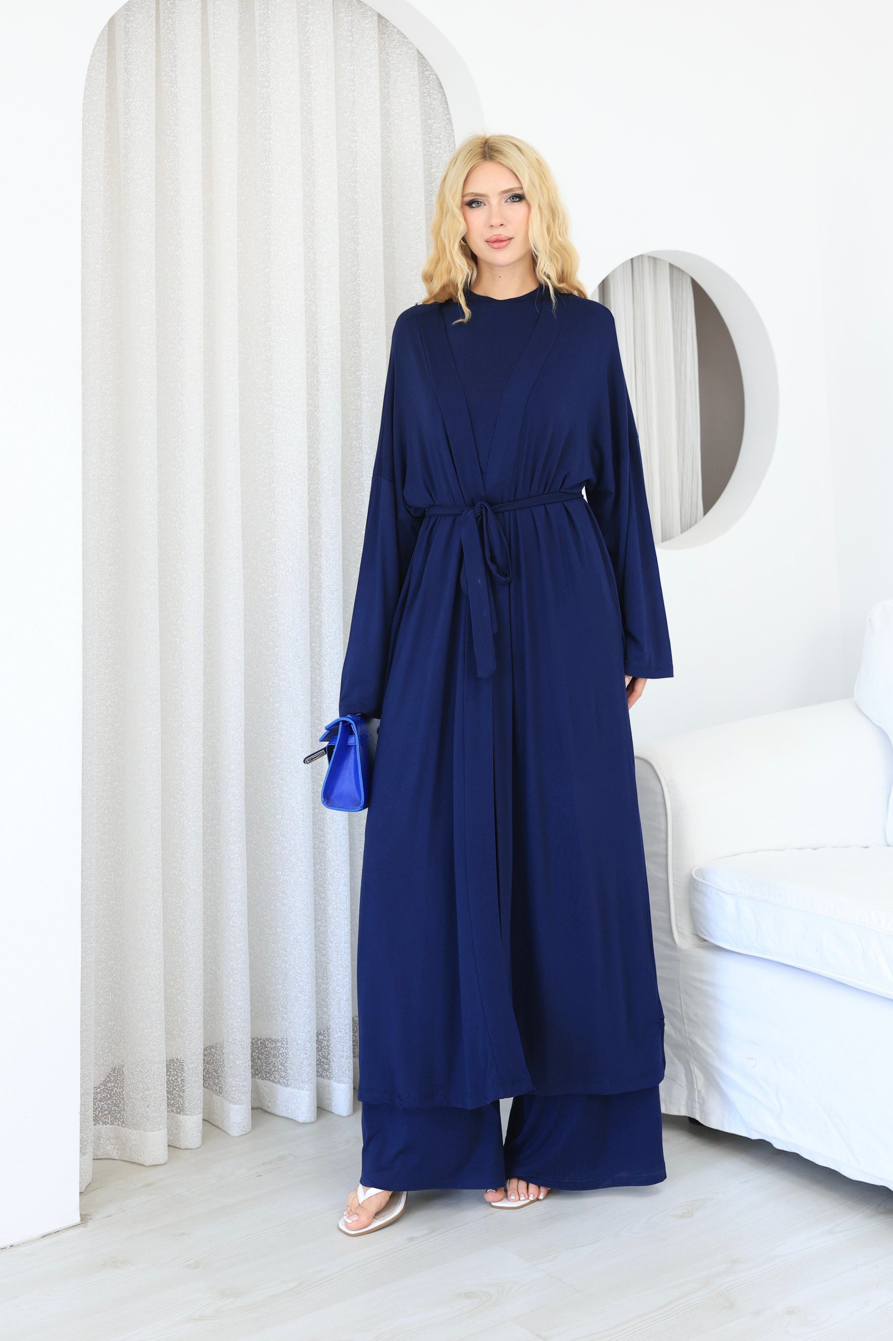 Üçlü Abaya Takım Lacivert