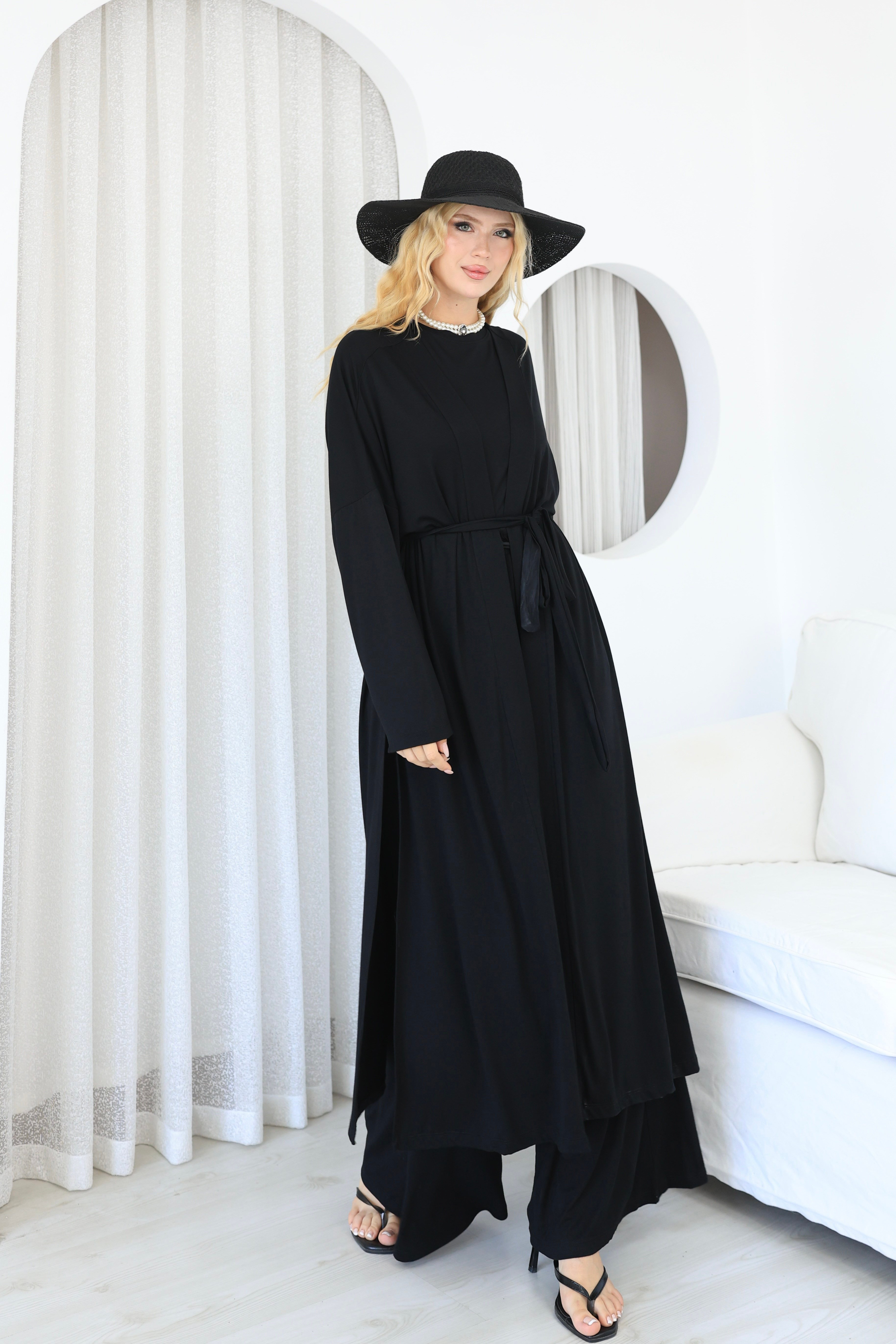Üçlü Abaya Takım Siyah