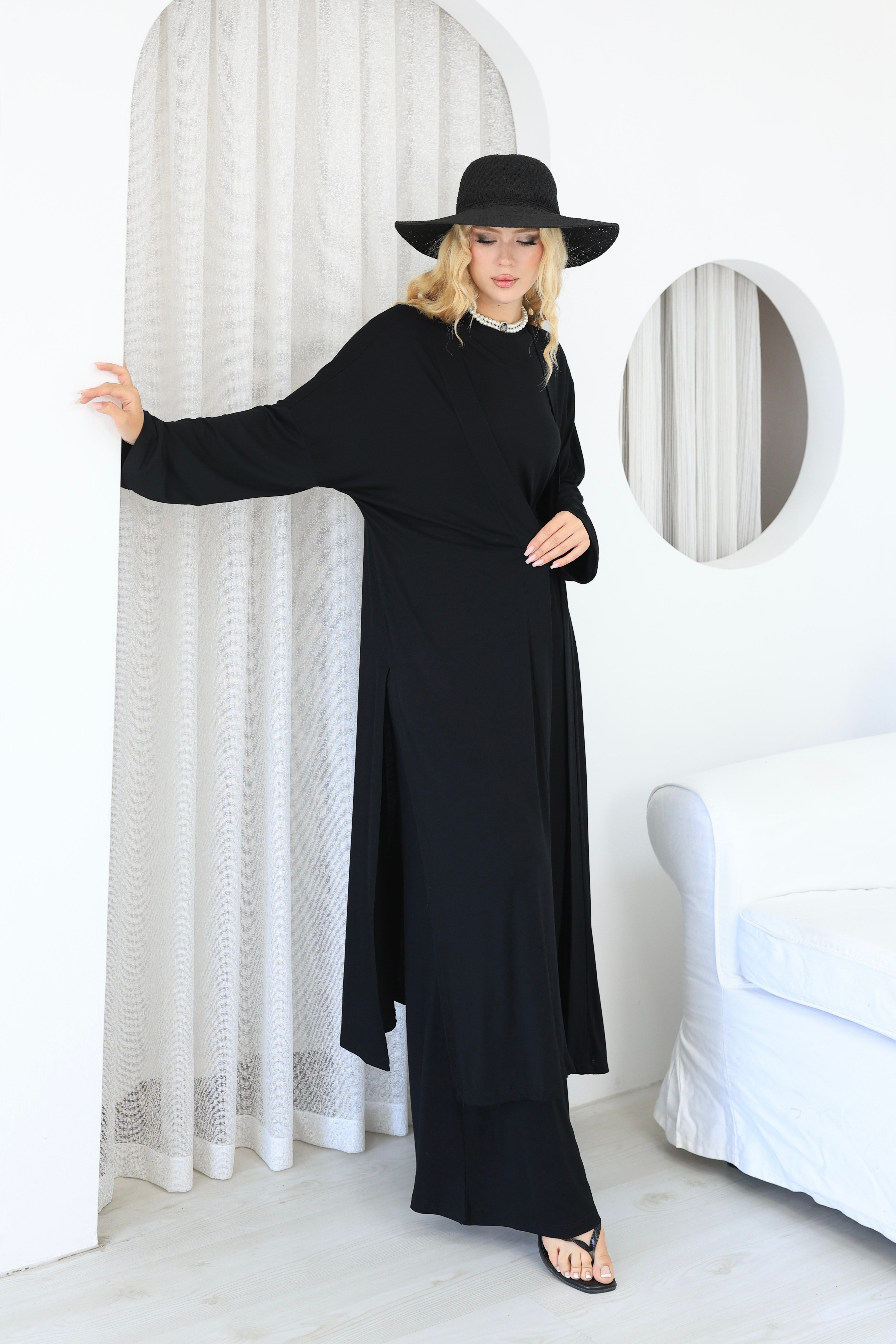 Üçlü Abaya Takım Siyah
