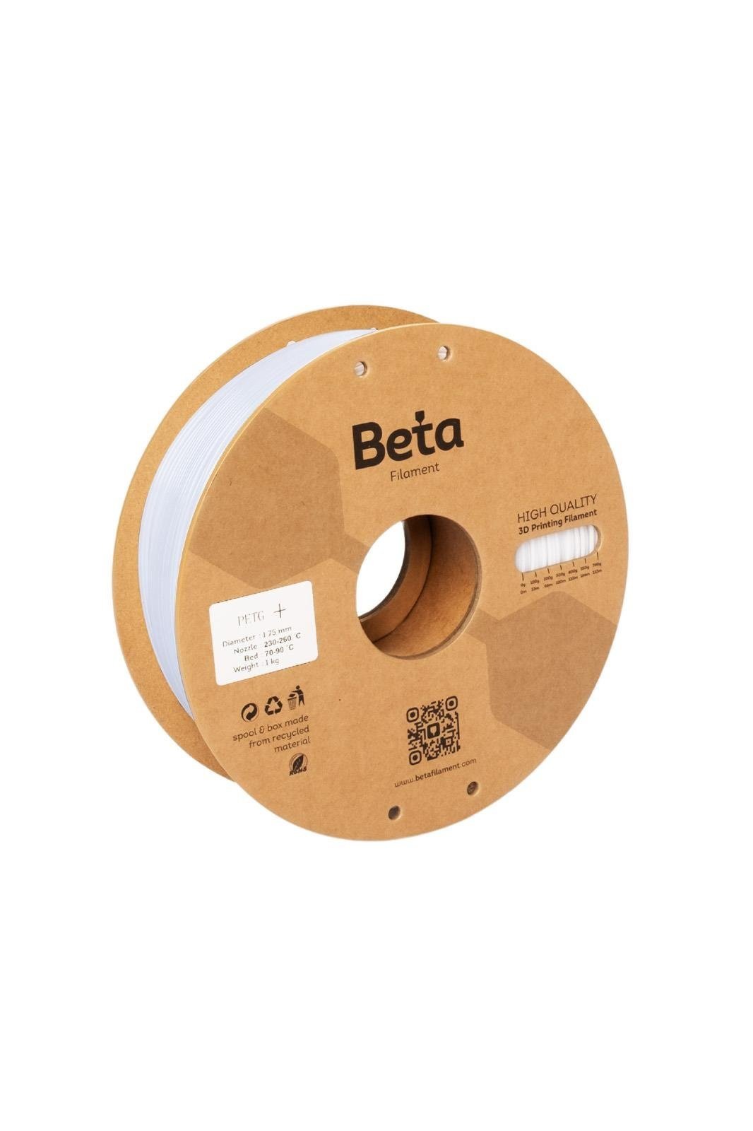 Beta PETG+ White Filament 1.75mm 1kg