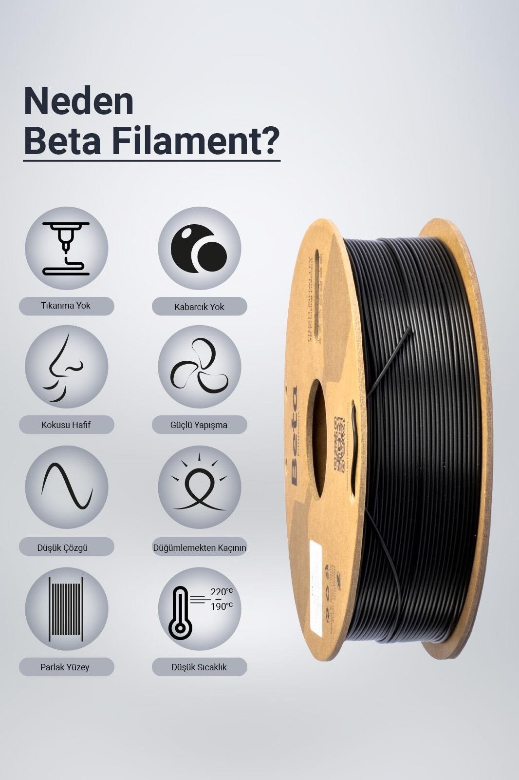 Beta PLA+ Black Filament 1.75mm 1kg