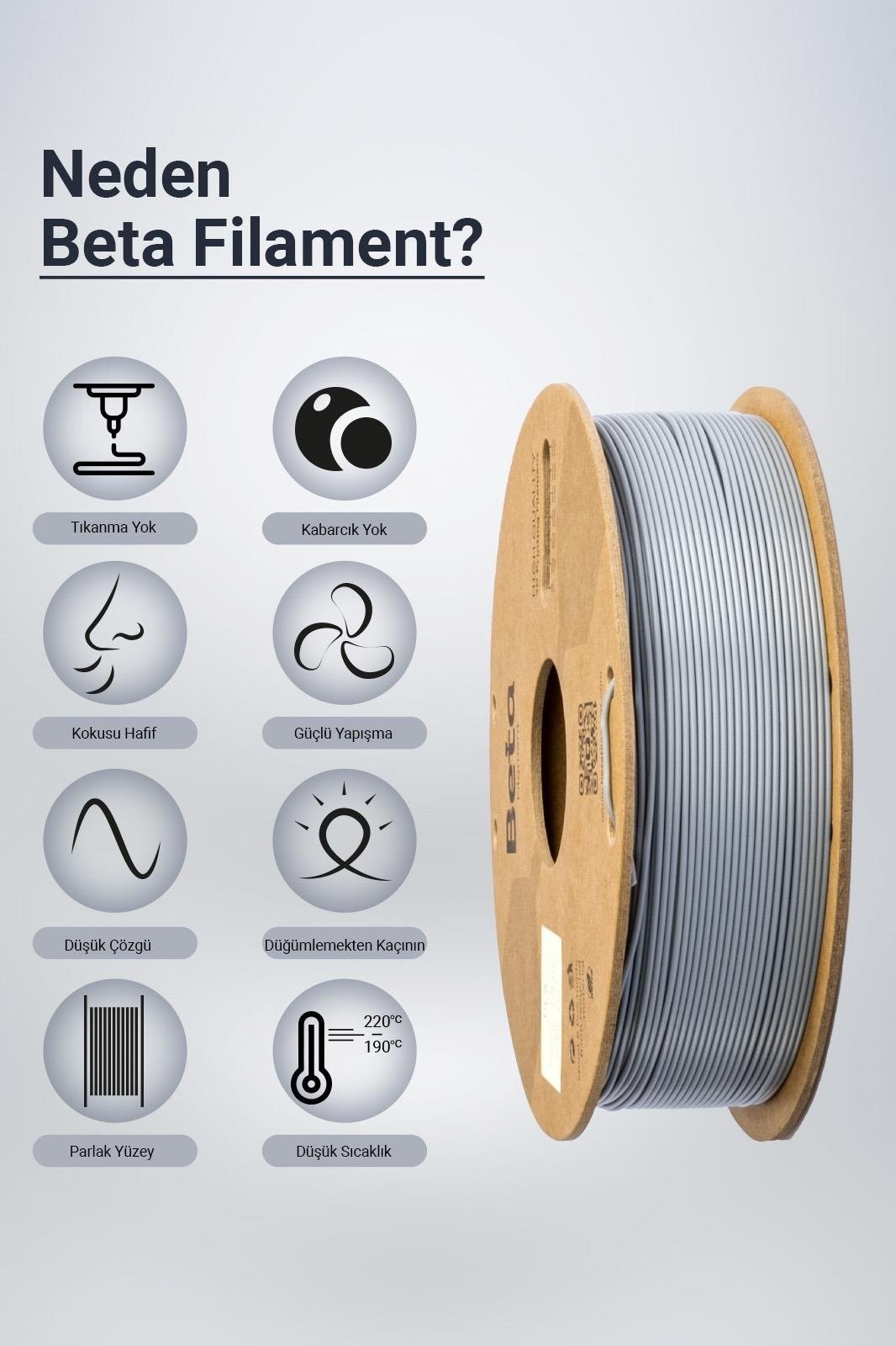 Beta PLA+ Grey Filament 1.75mm 1kg