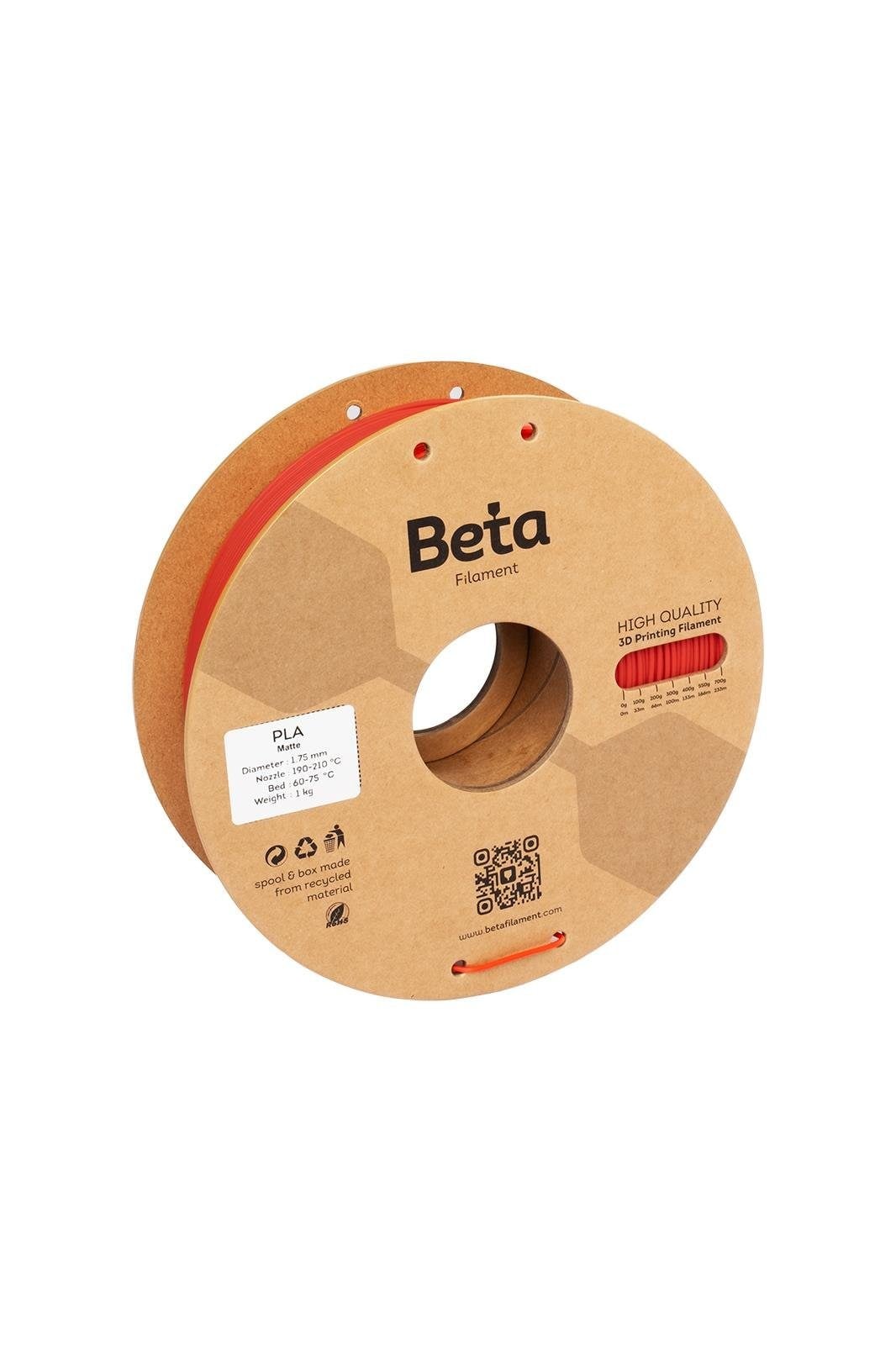 Beta PLA-Matte Chinese Red Filament 1.75mm 1kg