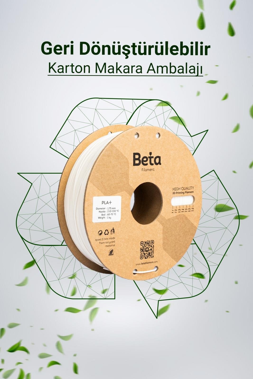 Beta PLA+ White Filament 1.75mm 1kg