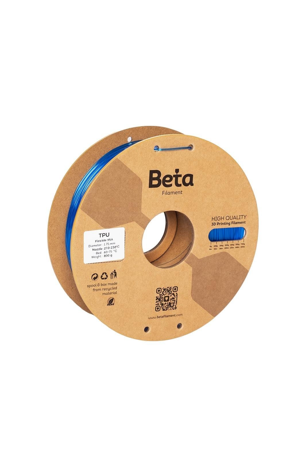 Beta TPU 95A Transparent Klein Blue Filament 800 gr