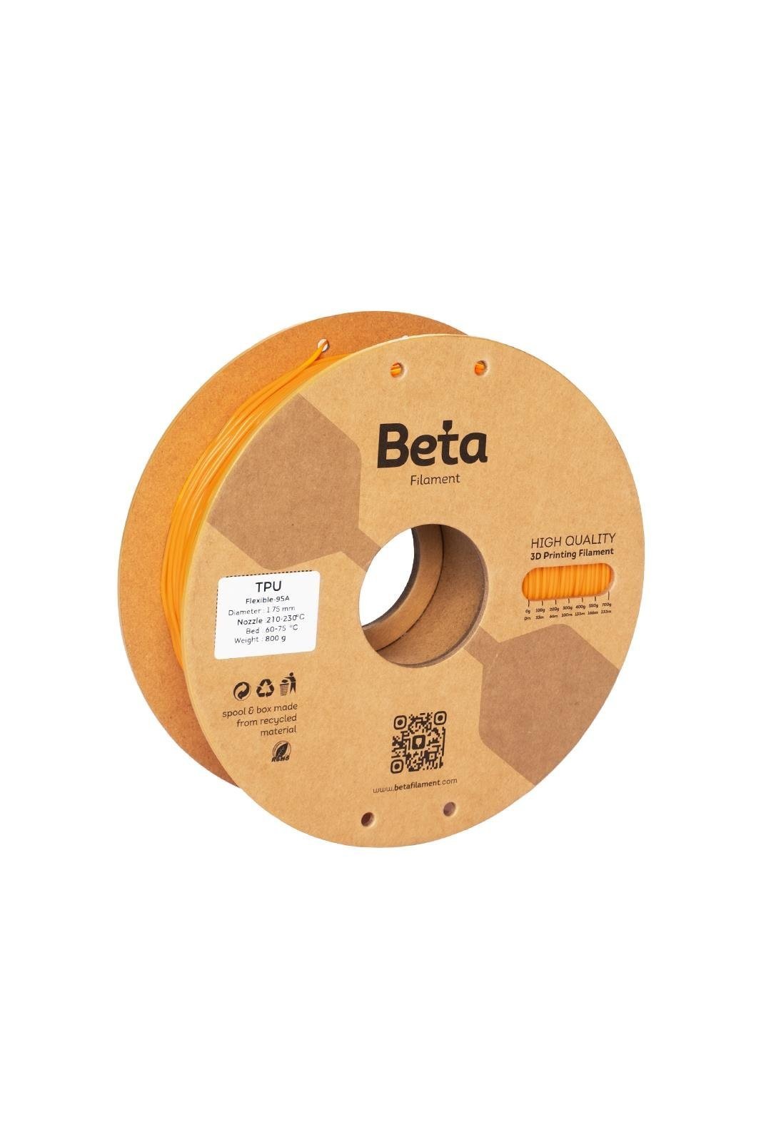 Beta TPU 95A Transparent Tangerine Orange Filament 800 gr