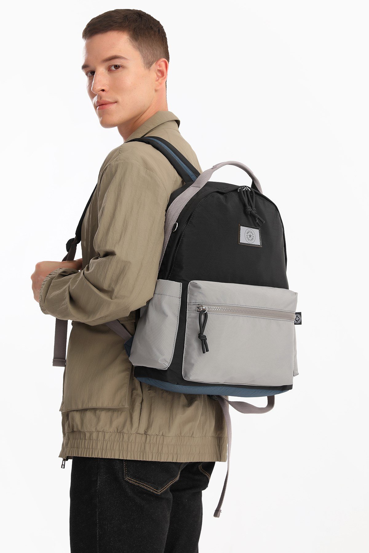 Büyük Boy Laptop Bölmeli Su Geçirmez Kumaş Renkli Okul Çantası Bej/Laci