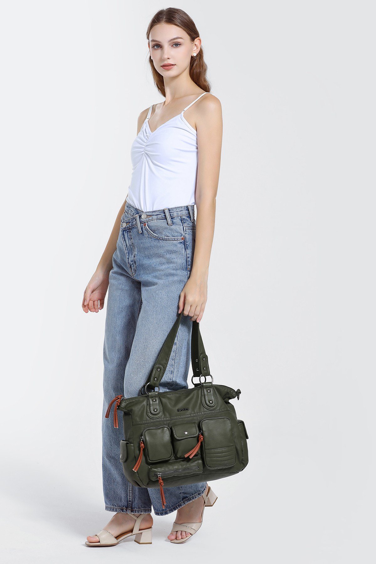 Çok Cepli Günlük Büyük Boy Shopper Tasarım Ayarlanabilir Askılı Kadın Omuz Çantası Bordo