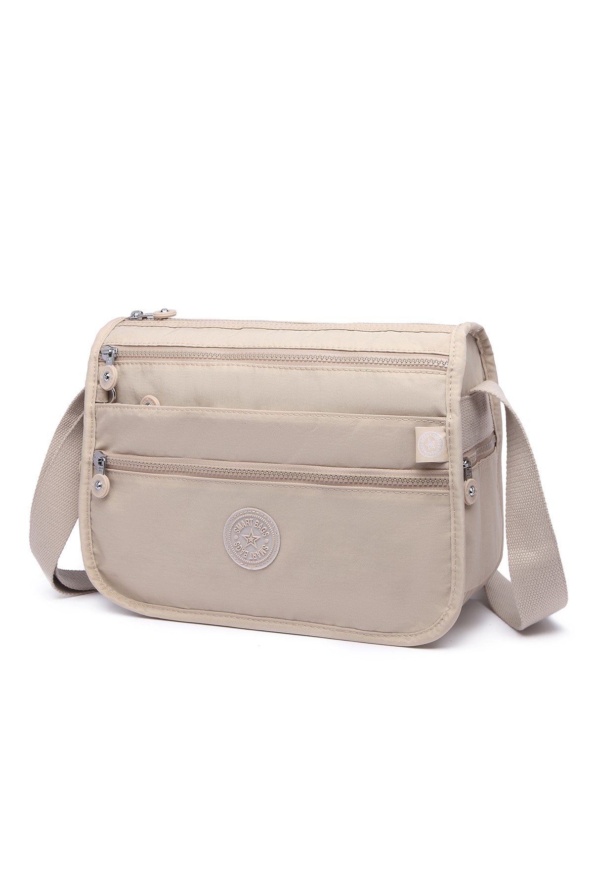Çok Cepli Günlük Orta Boy Su Geçirmez Krınkıl Kumaş Kadın Omuz Çantası Bej