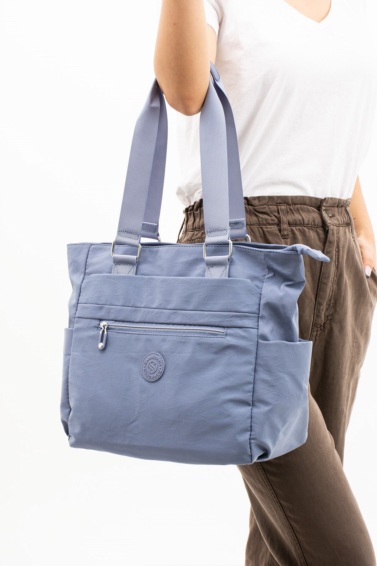 Çok Cepli Kadın Omuz Çantası Büyük Boy Günlük HV4003 Mavi