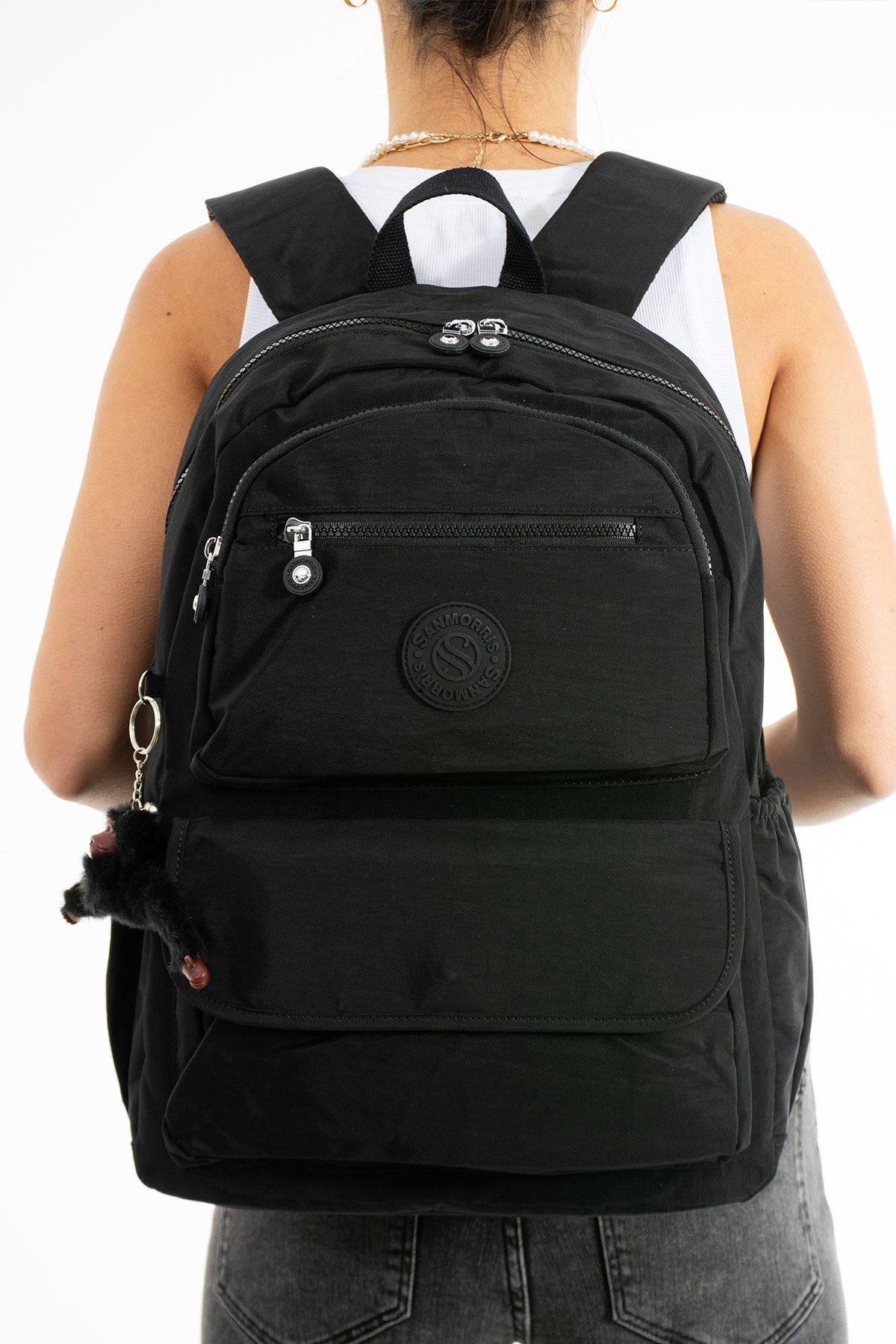 Çok Cepli Kadın Sırt Çantası Büyük Boy Okul ve Günlük HV3016 Black