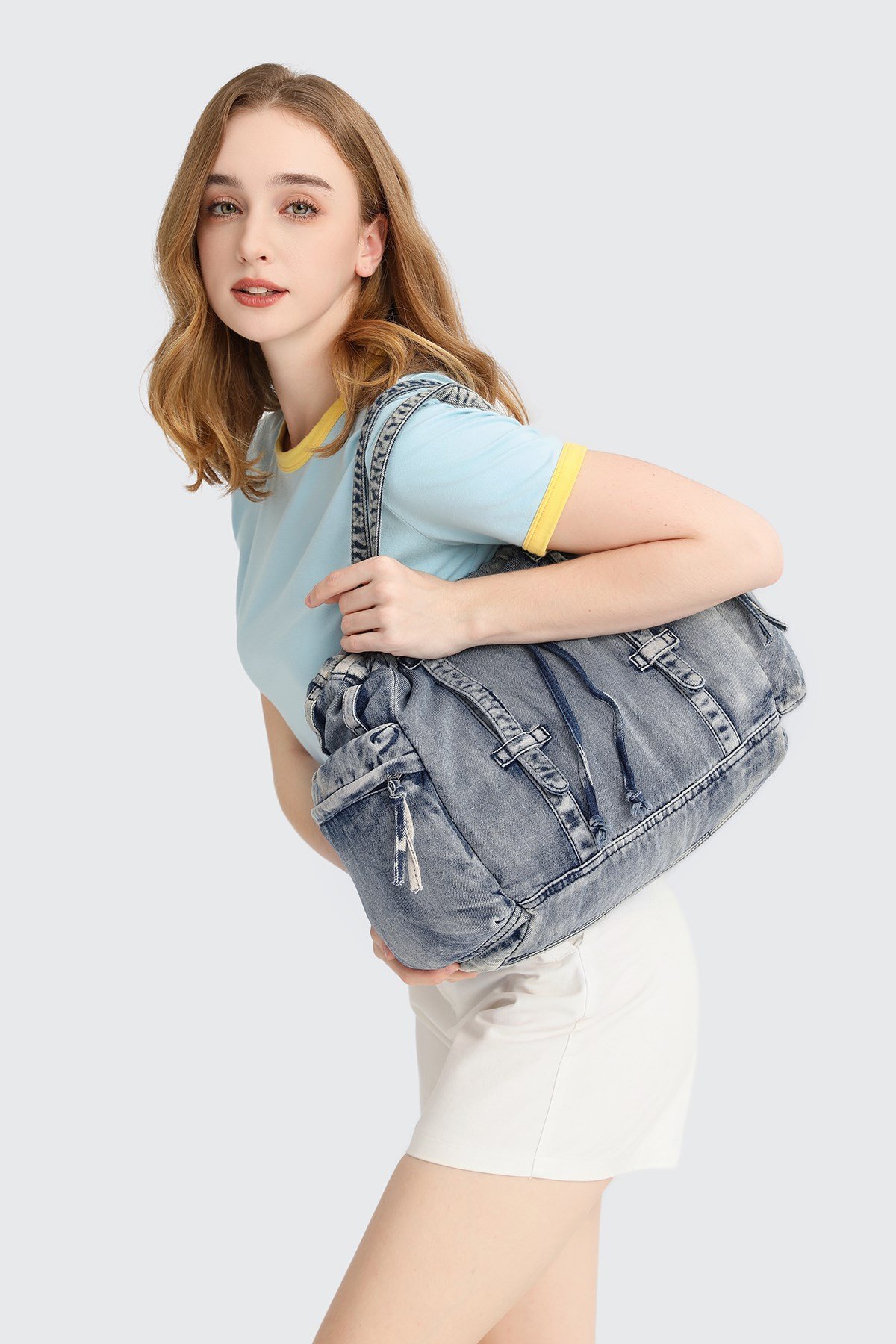 Denim Kot Kumaşı Omuz Kadın Çantası Barcelona 3216