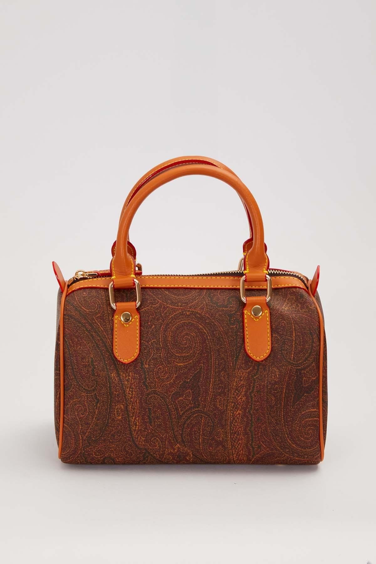 Etnik Desenli Uzun Askılı Orta Boy Speedy Model Kadın El ve Omuz Çantası Koyu Kahve