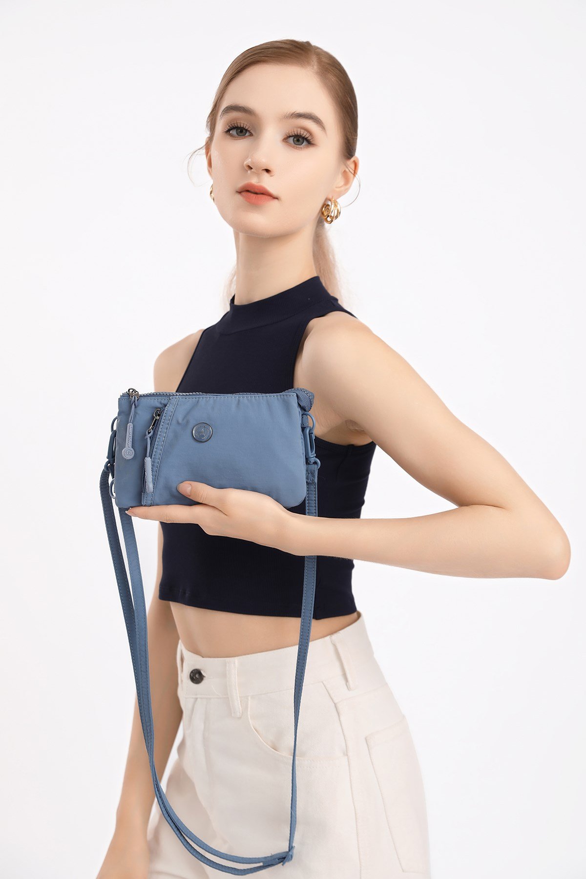 Jeans Mavi Ultra Hafif Kumaş Günlük Küçük Boy Kadın Telefon Para ve Kart Çantası