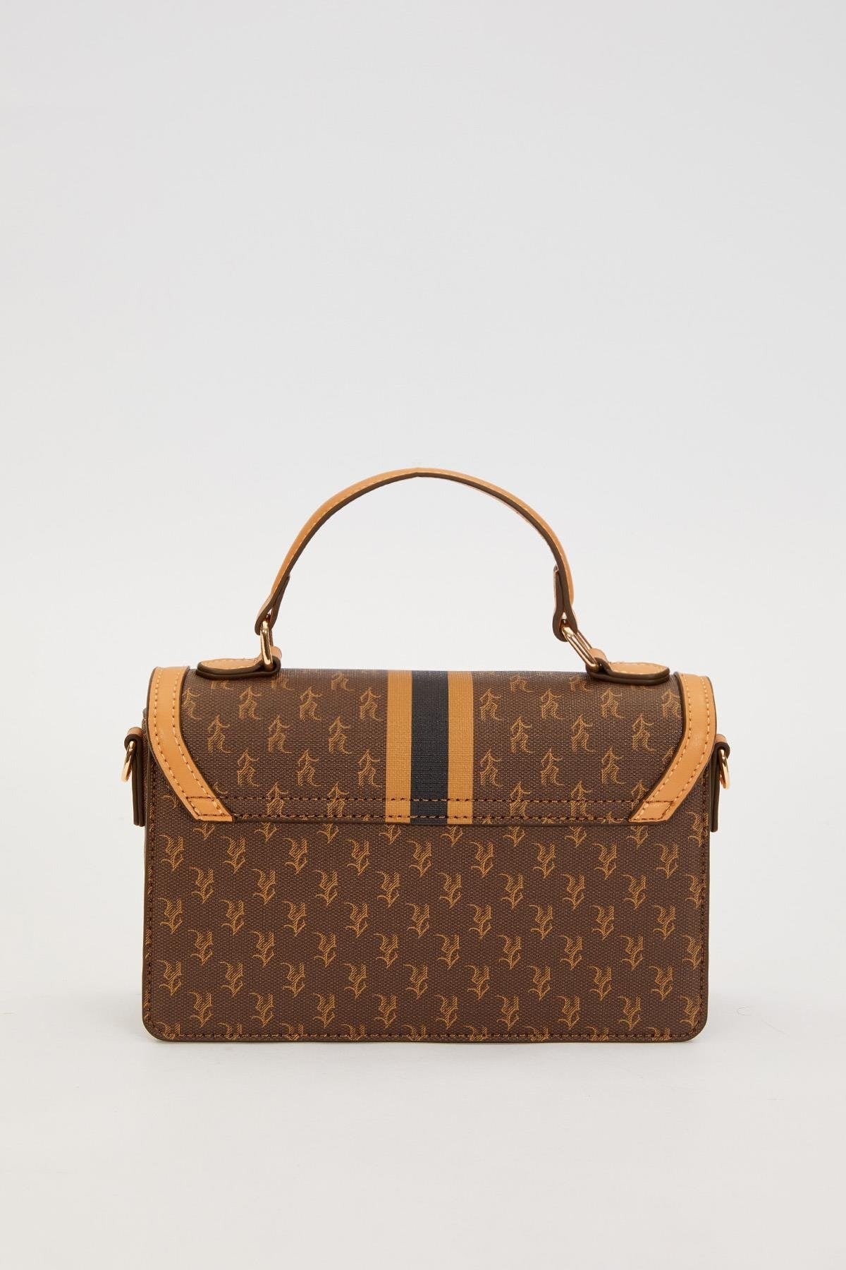 Kahve Logolu Monogram Desen El Çantası