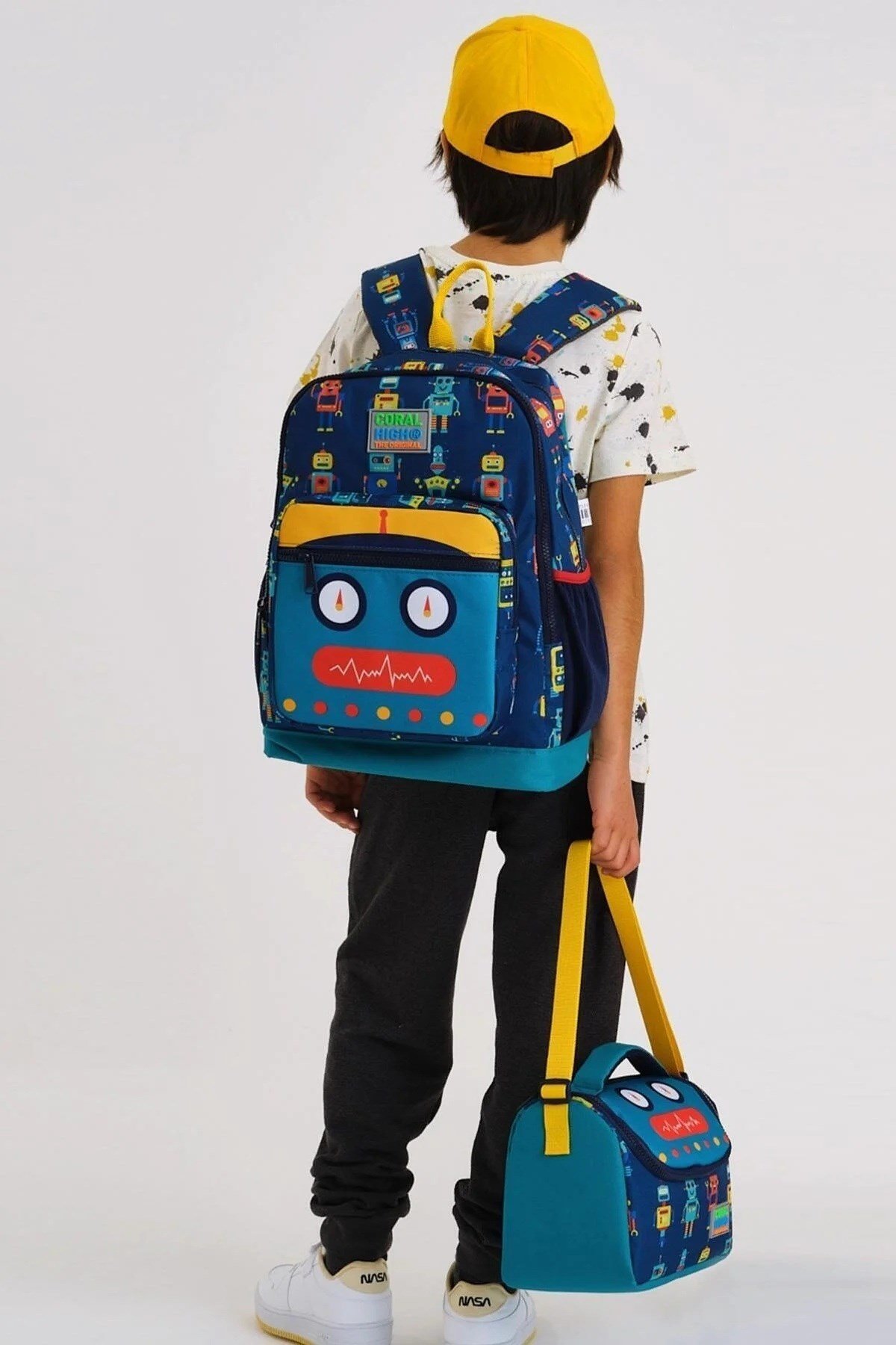 Kids Lacivert Çivit Robot Desenli 3’lü Okul Çanta Seti SET0123472