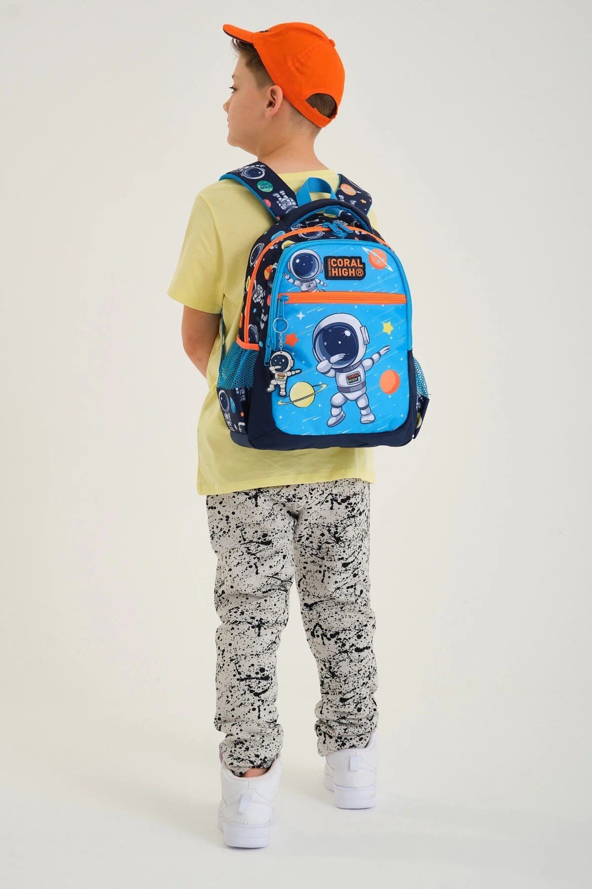 Kids Lacivert Mavi Astronot Desenli Üç Bölmeli Okul Sırt Çantası 23486