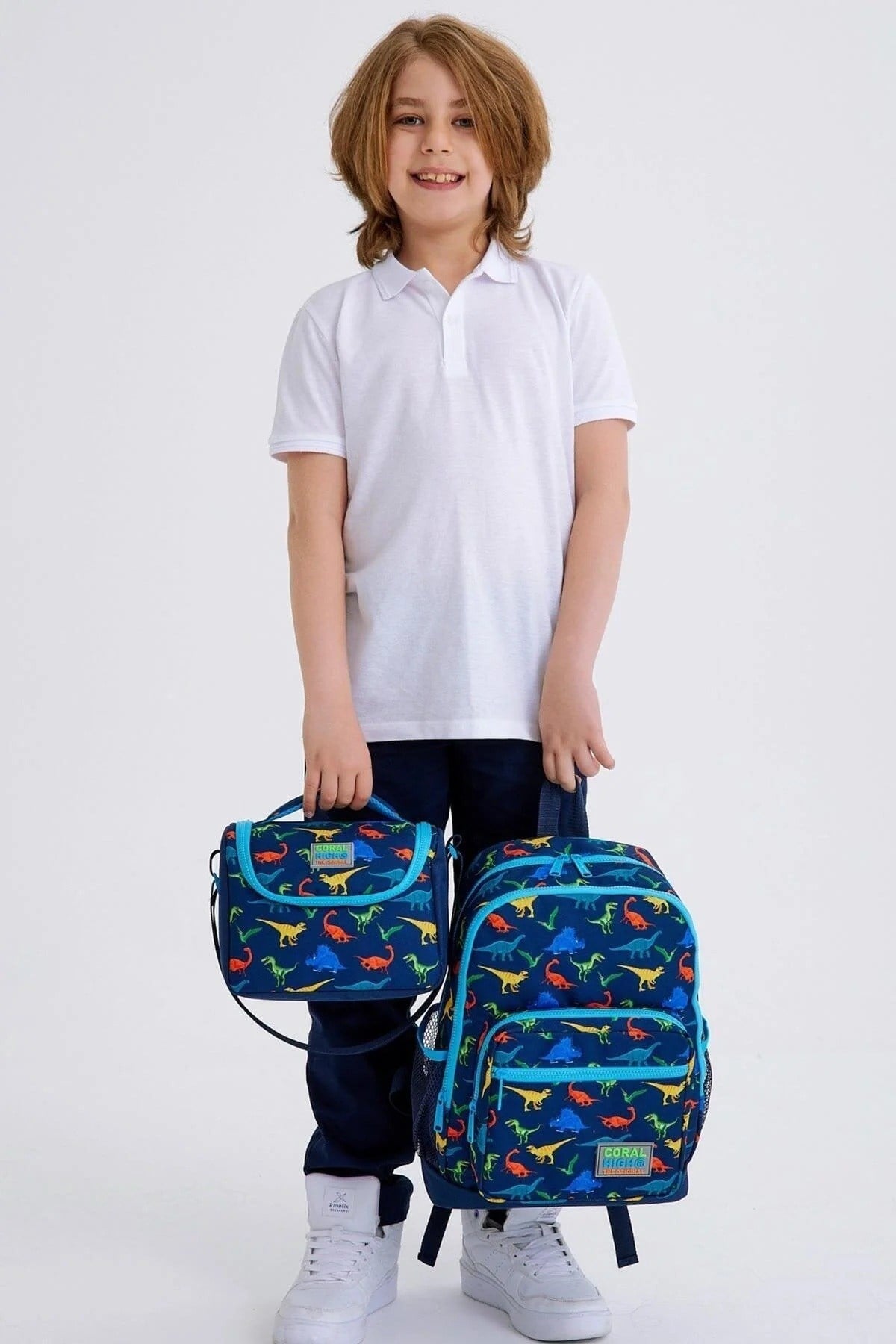 Kids Lacivert Mavi Dinazor Desenli 3’lü Okul Çanta Seti SET0123115