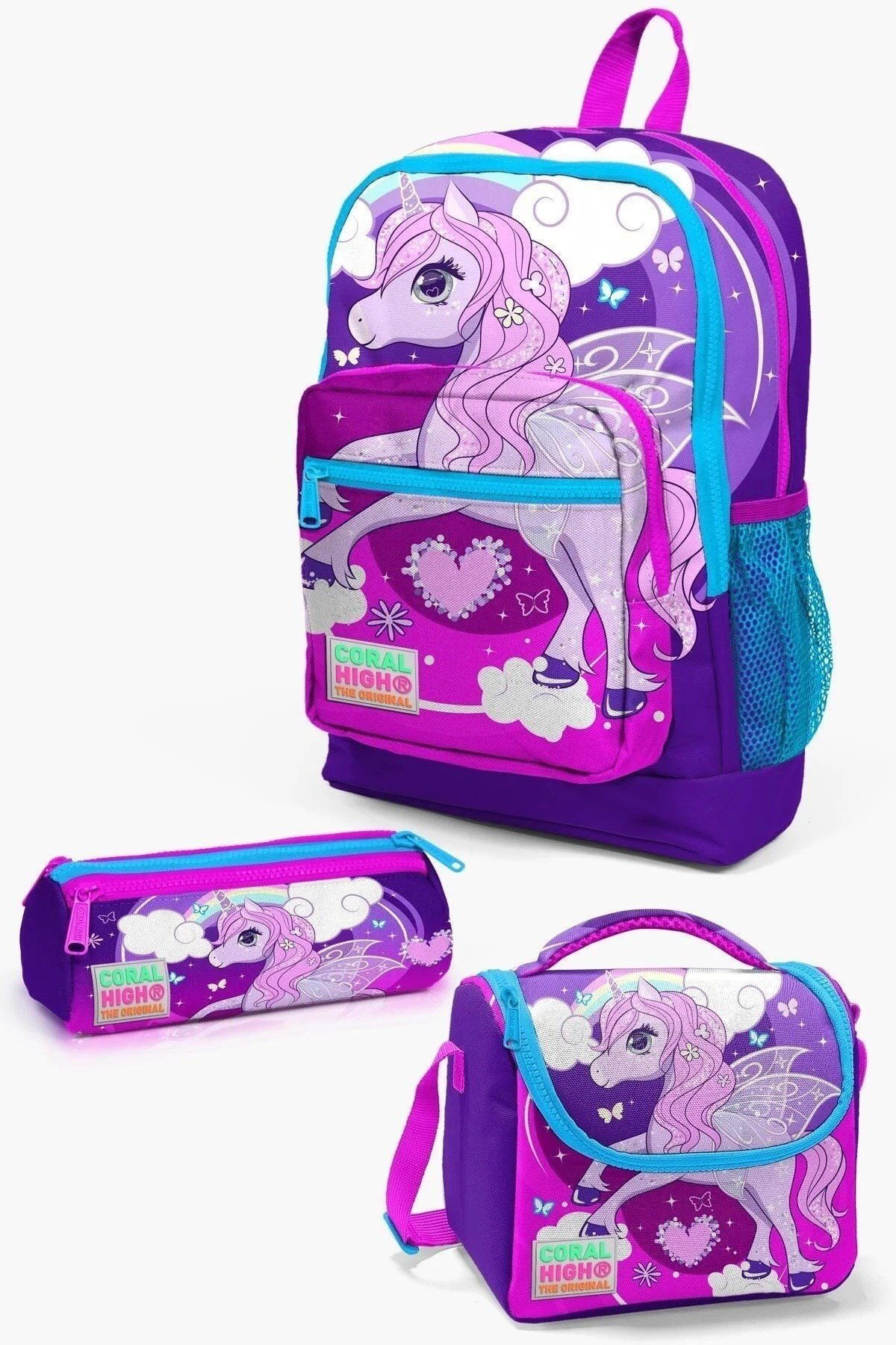 Kids Mor Pembe Unicorn Desenli 3’lü Okul Çanta Seti SET0123708