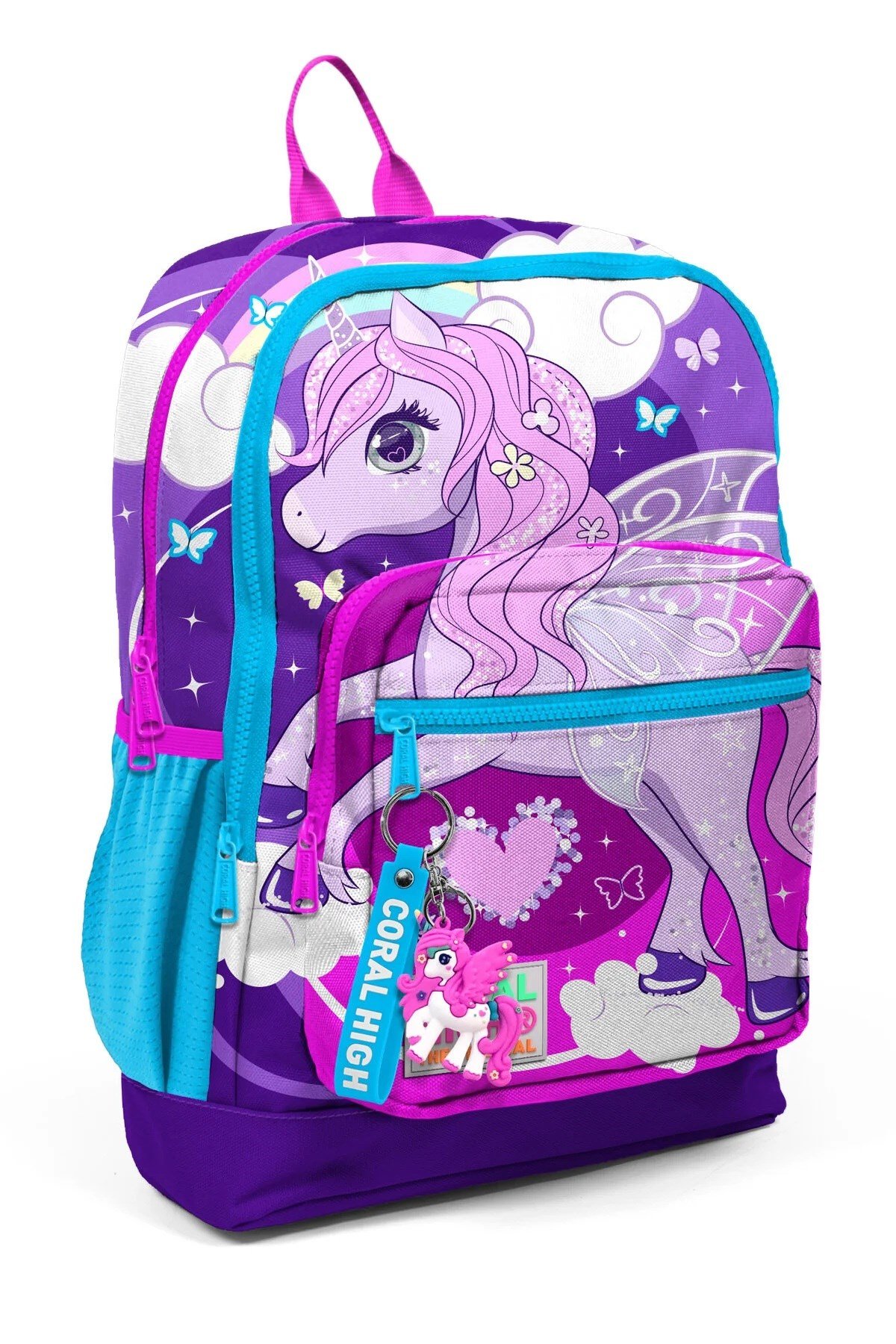 Kids  Mor Pembe Unicorn Desenli Dört Bölmeli Okul Sırt Çantası 23708