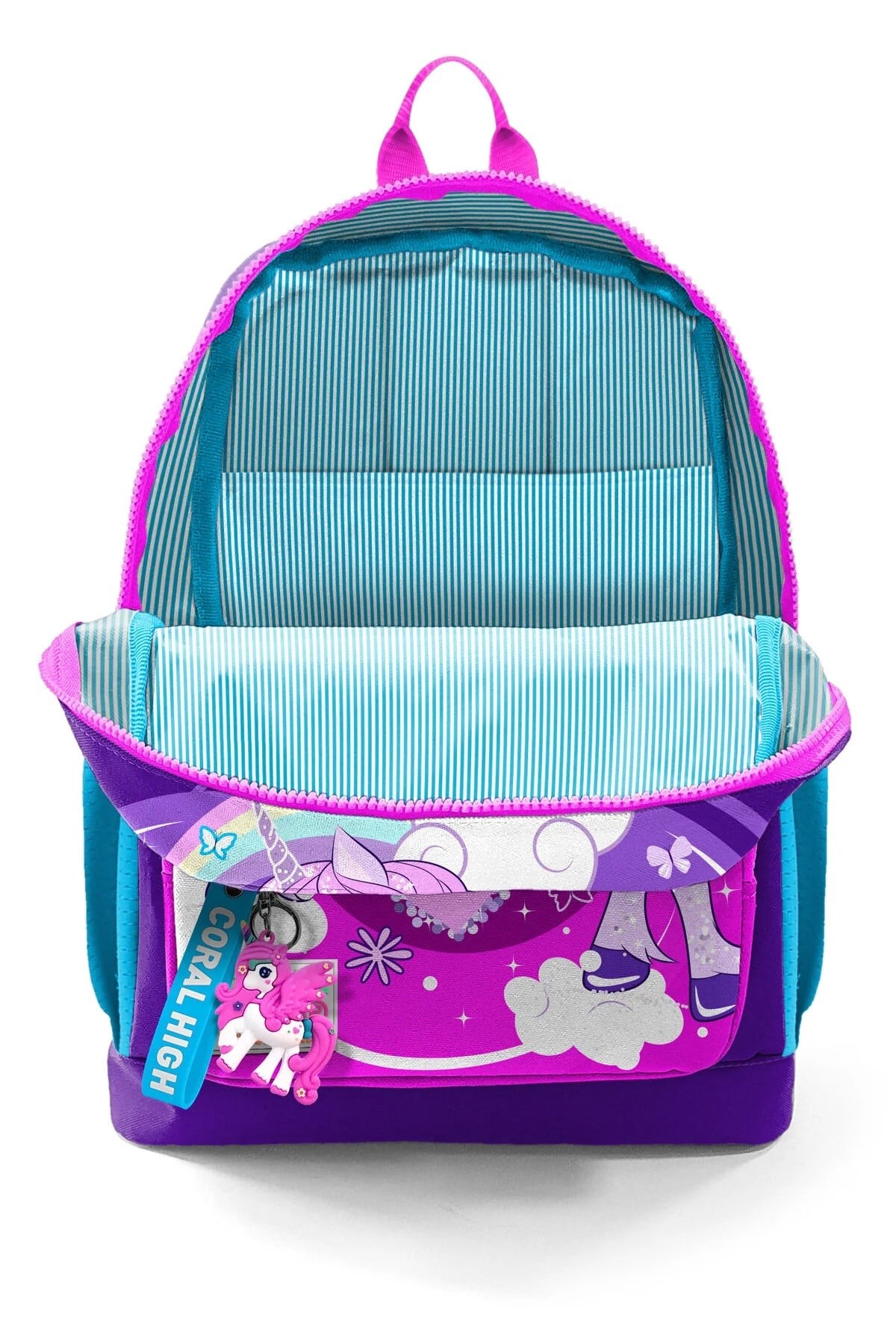 Kids  Mor Pembe Unicorn Desenli Dört Bölmeli Okul Sırt Çantası 23708