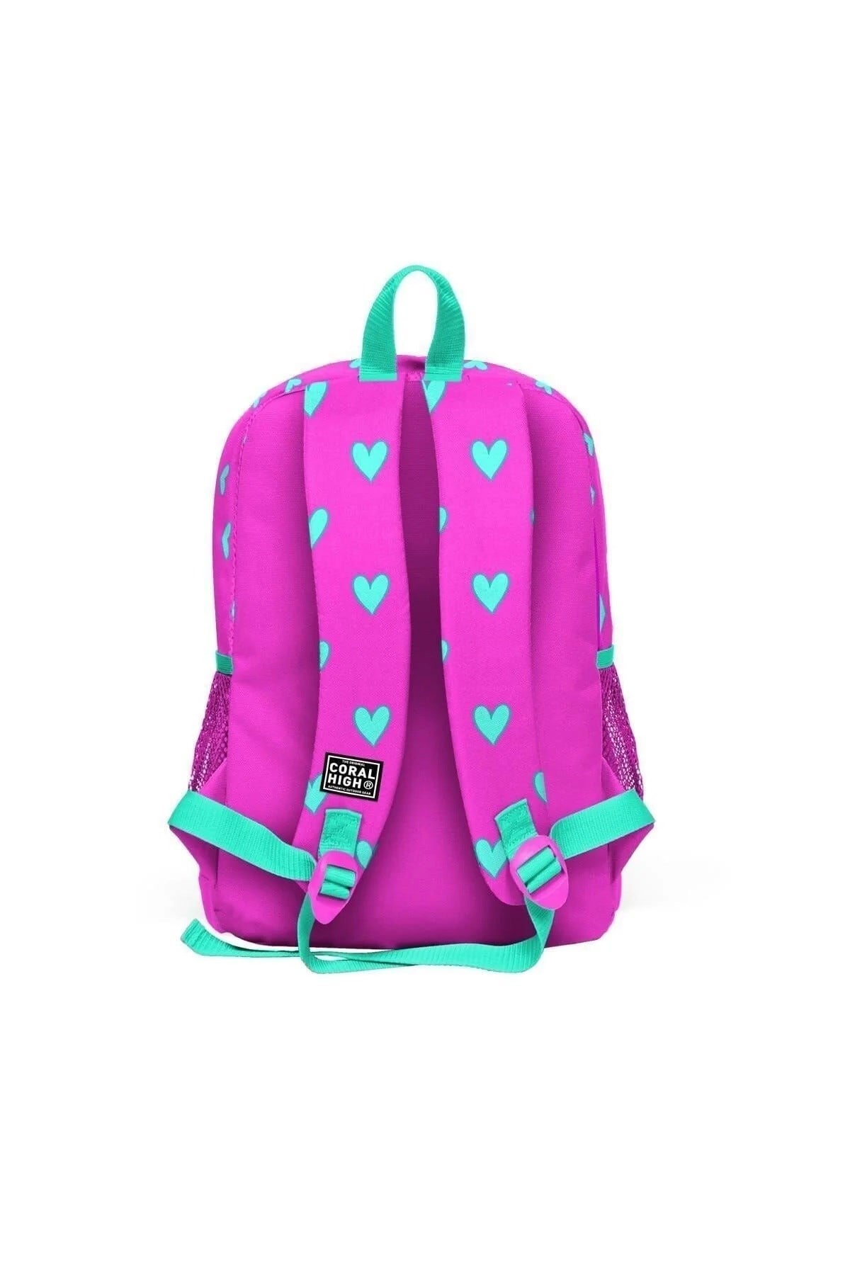 Kids Neon Pembe Su Yeşili Kalp Desenli 3’lü Okul Çanta Seti SET0123113