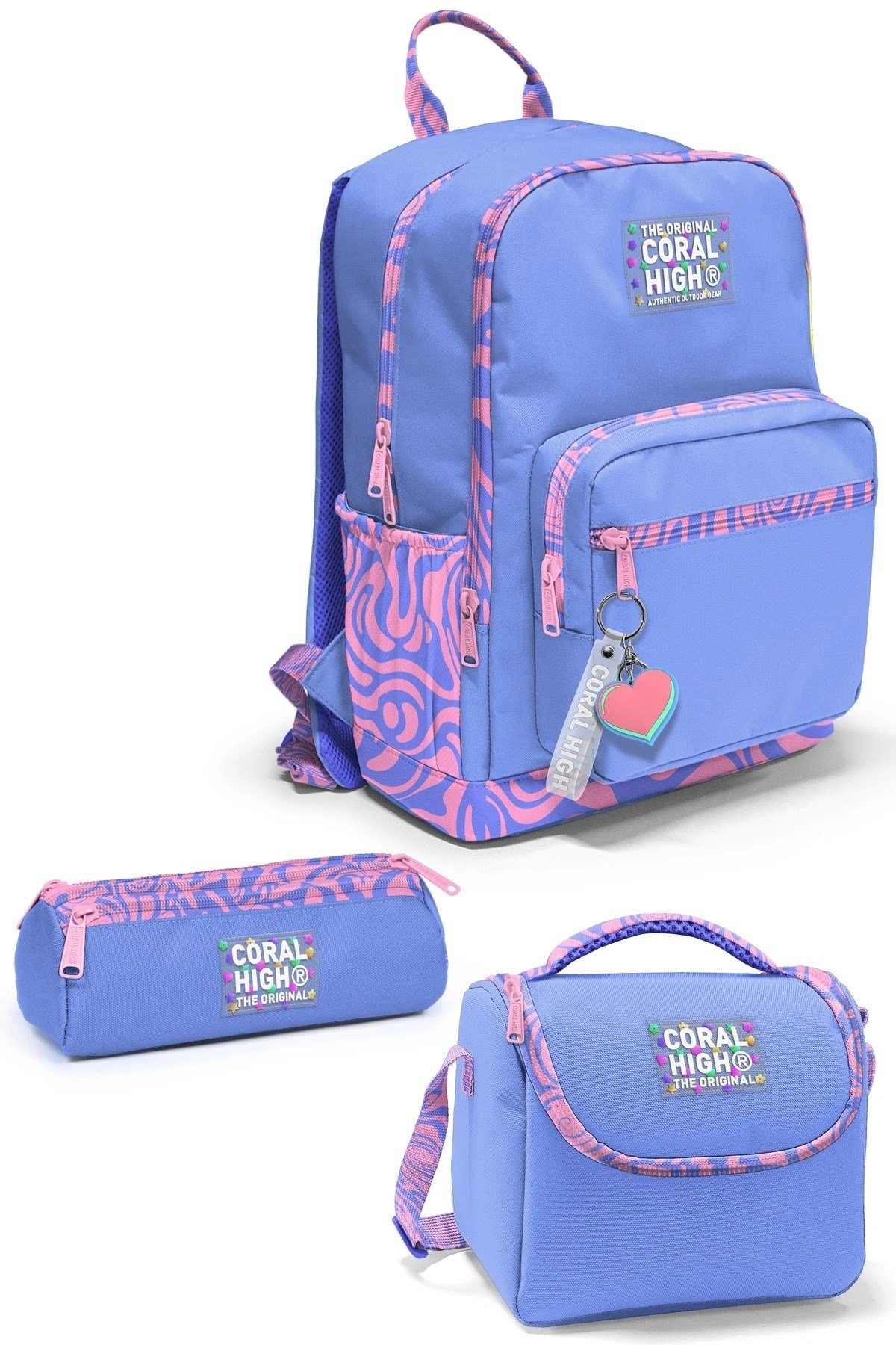 Kız Çocuk Milka Geometrik Desenli 3’lü Okul Çanta Seti SET0133227
