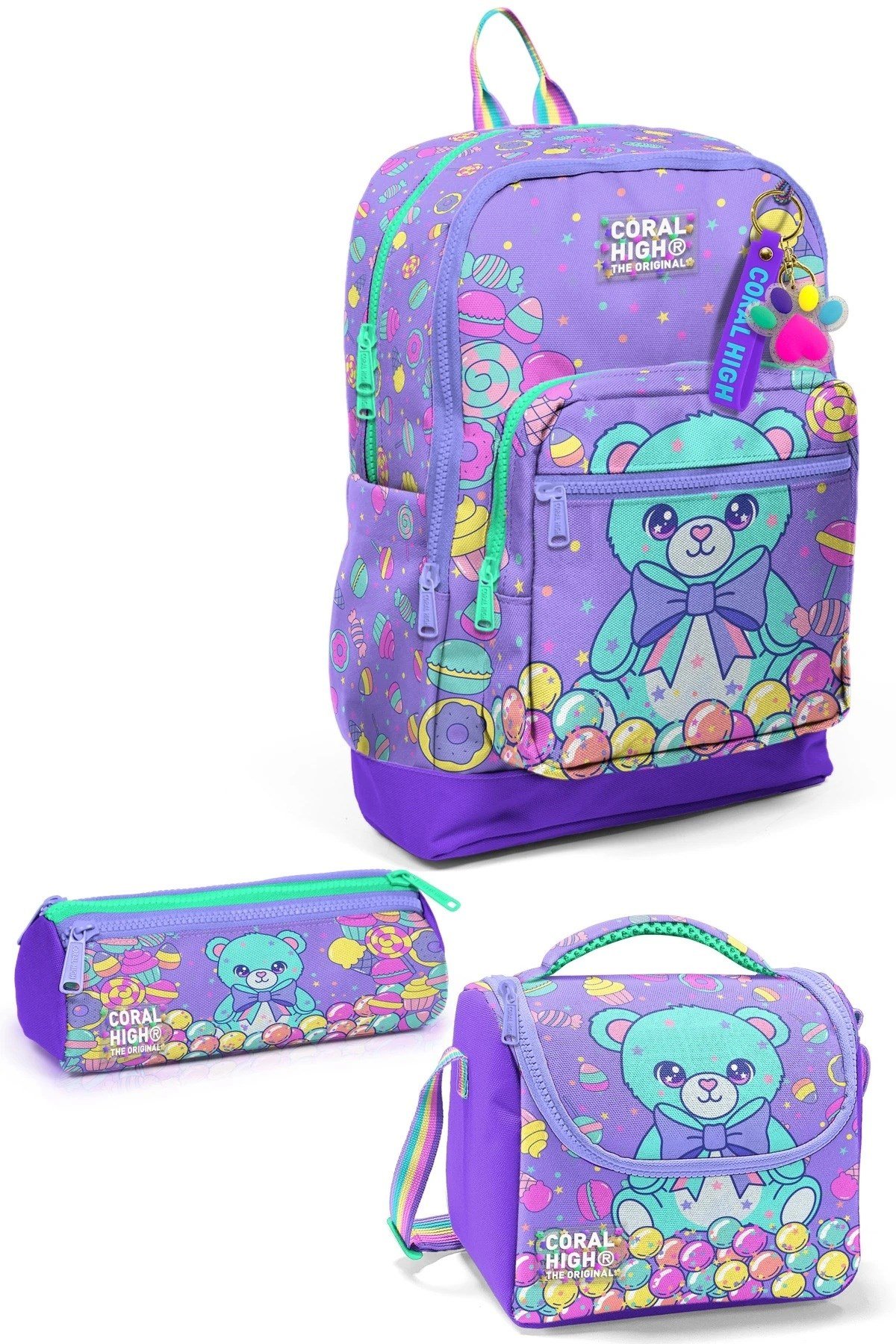 Kız Çocuk Milka Şeker Ayıcık Desenli Desenli 3’lü Okul Çanta Seti SET0133205
