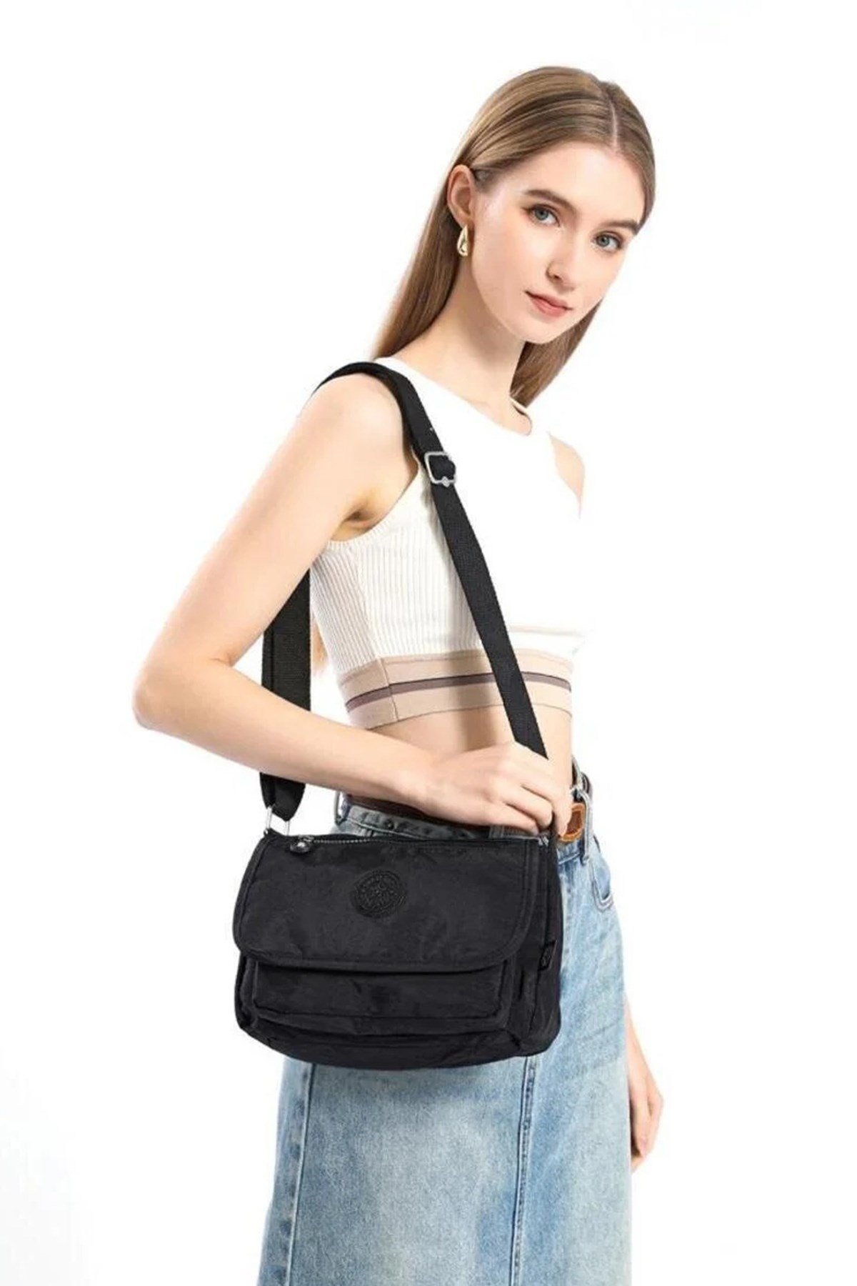 Krinkıl Kumaş Kadın Postacı Çantası Smart Bags 1148