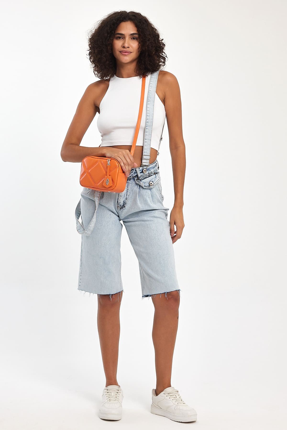 Küçük Boy Nakış Detaylı Crossbody Çapraz Askılı Kadın Omuz Çantası Turuncu
