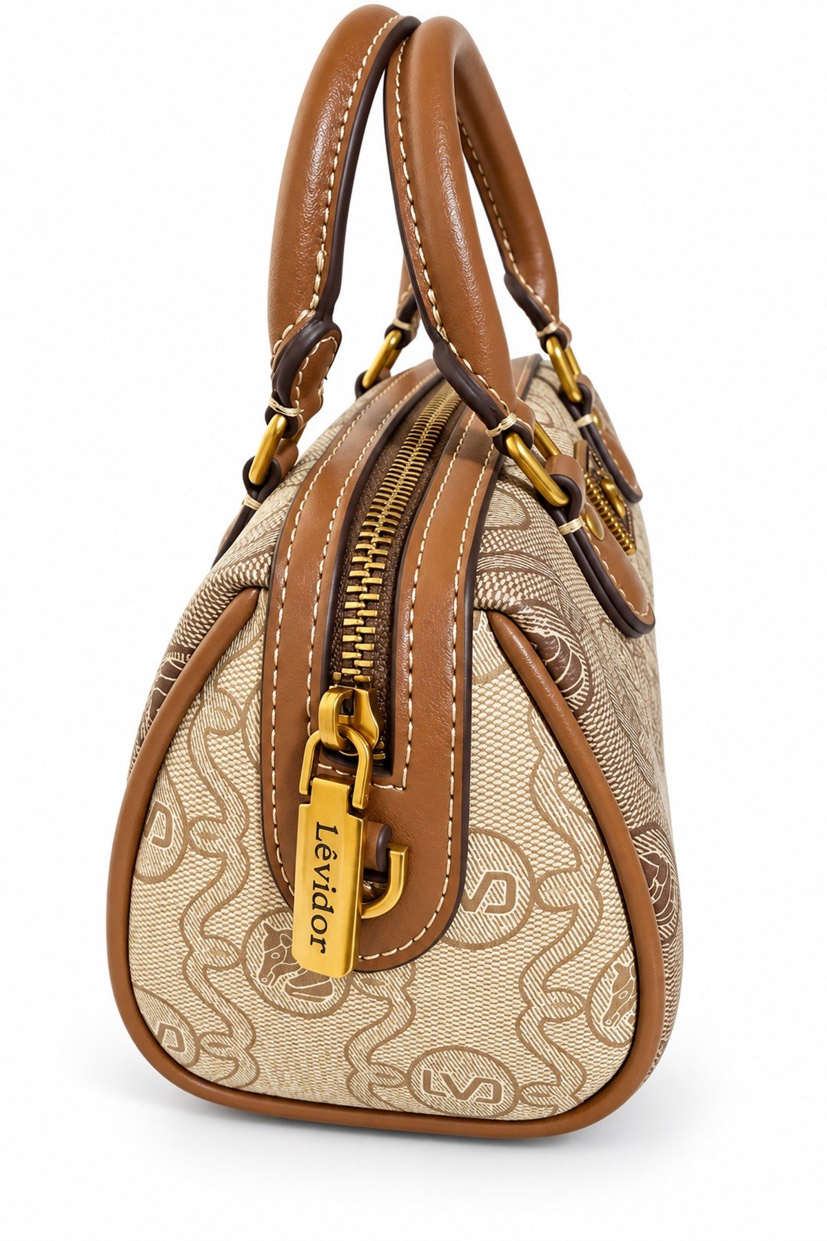 Monogram Desenli Speedy Tasarım Mini Boy Uzun Askılı Kadın El Çantası Camel