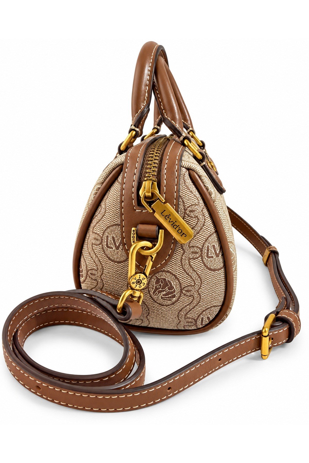 Monogram Desenli Speedy Tasarım Mini Boy Uzun Askılı Kadın El Çantası Haki