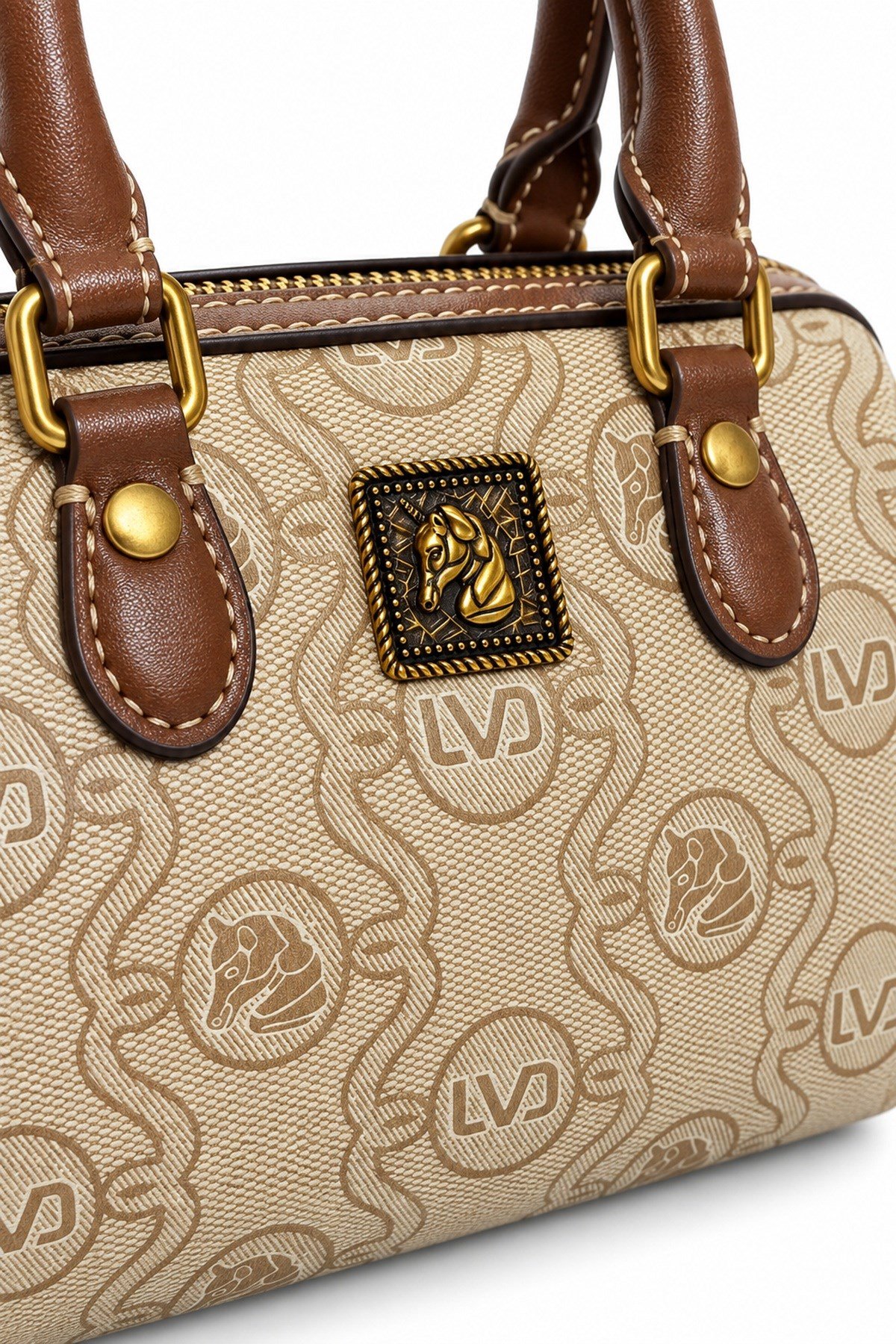Monogram Desenli Speedy Tasarım Mini Boy Uzun Askılı Kadın El Çantası Haki