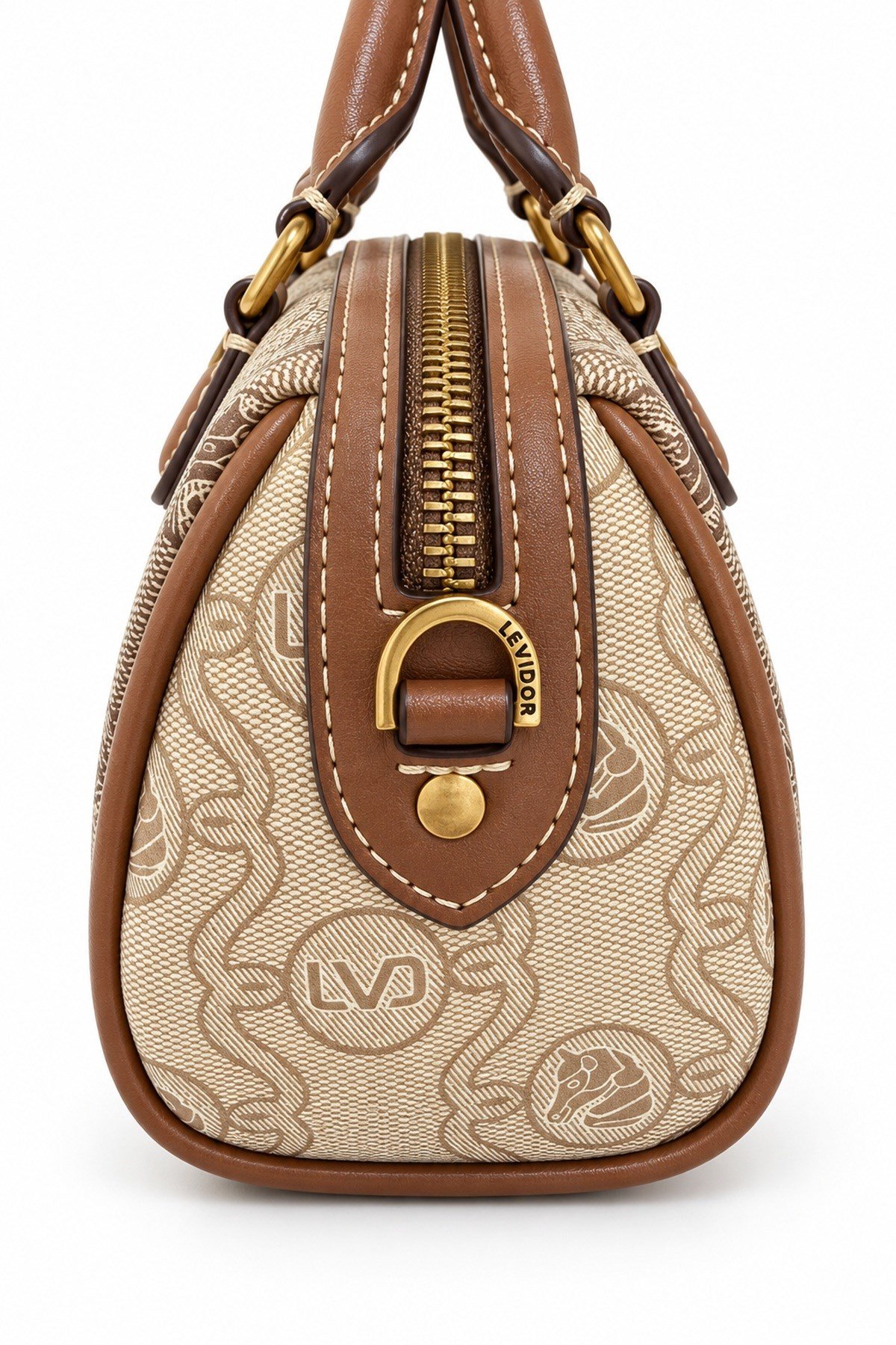 Monogram Desenli Speedy Tasarım Mini Boy Uzun Askılı Kadın El Çantası Camel