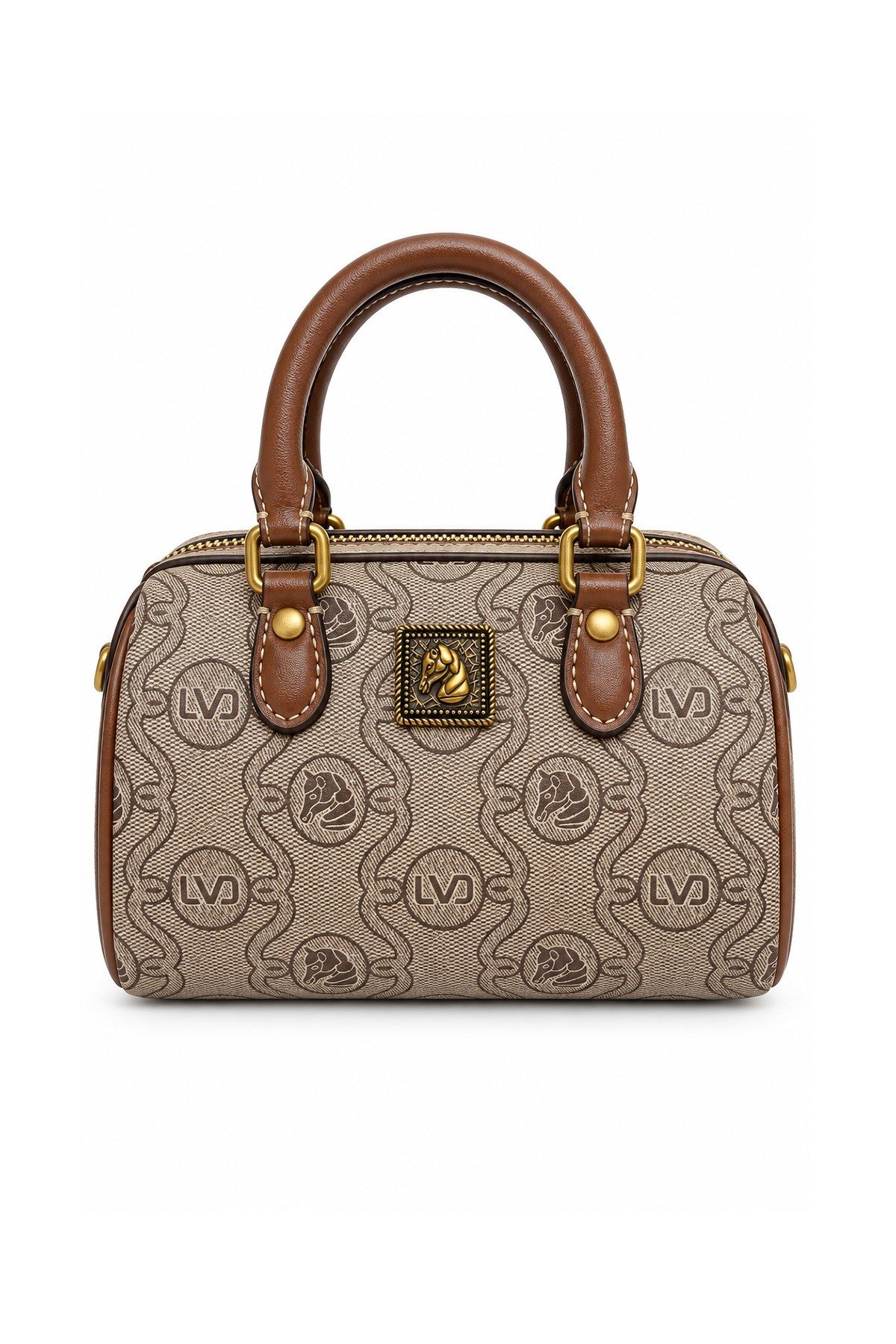 Monogram Desenli Speedy Tasarım Mini Boy Uzun Askılı Kadın El Çantası Camel