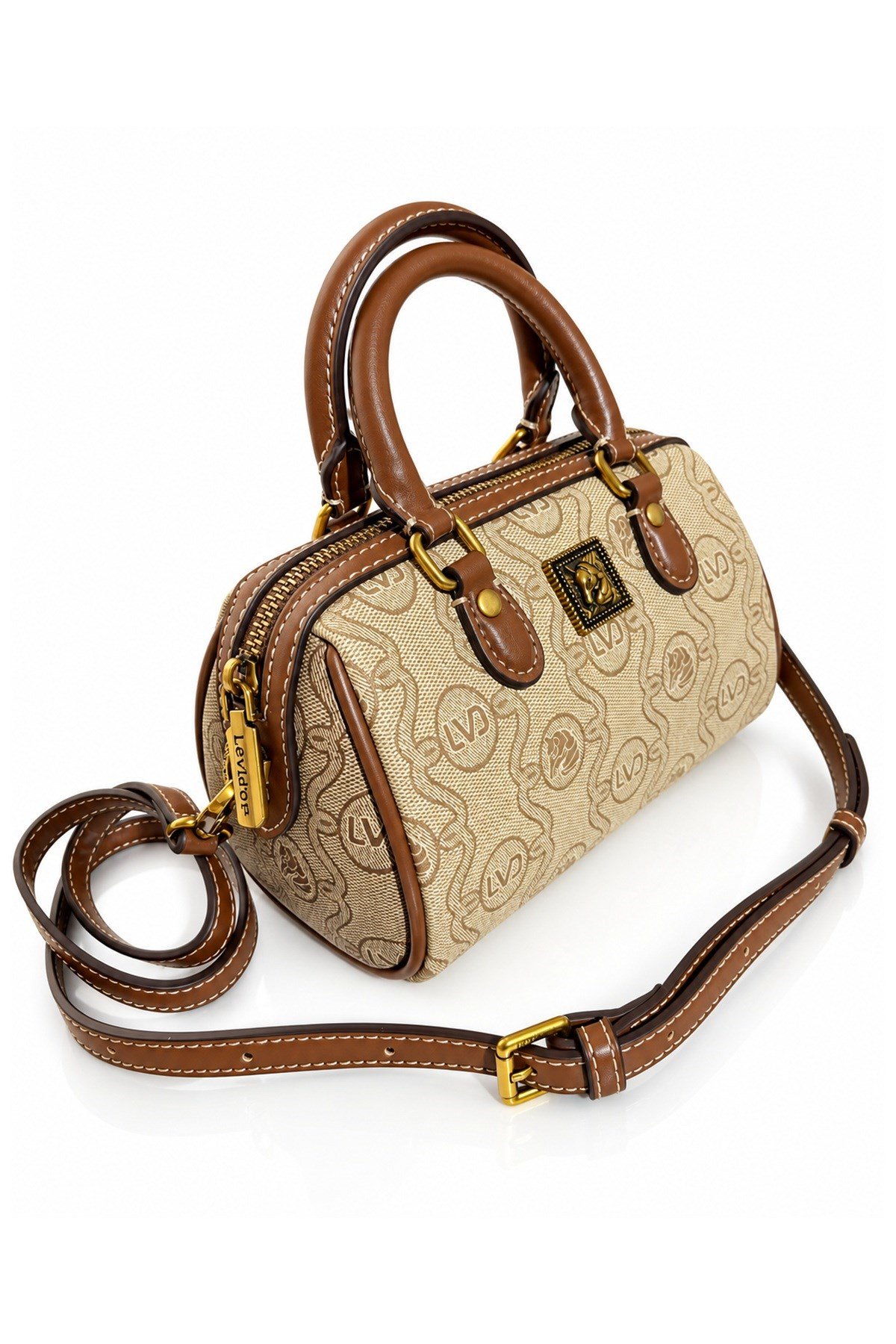 Monogram Desenli Speedy Tasarım Mini Boy Uzun Askılı Kadın El Çantası Haki