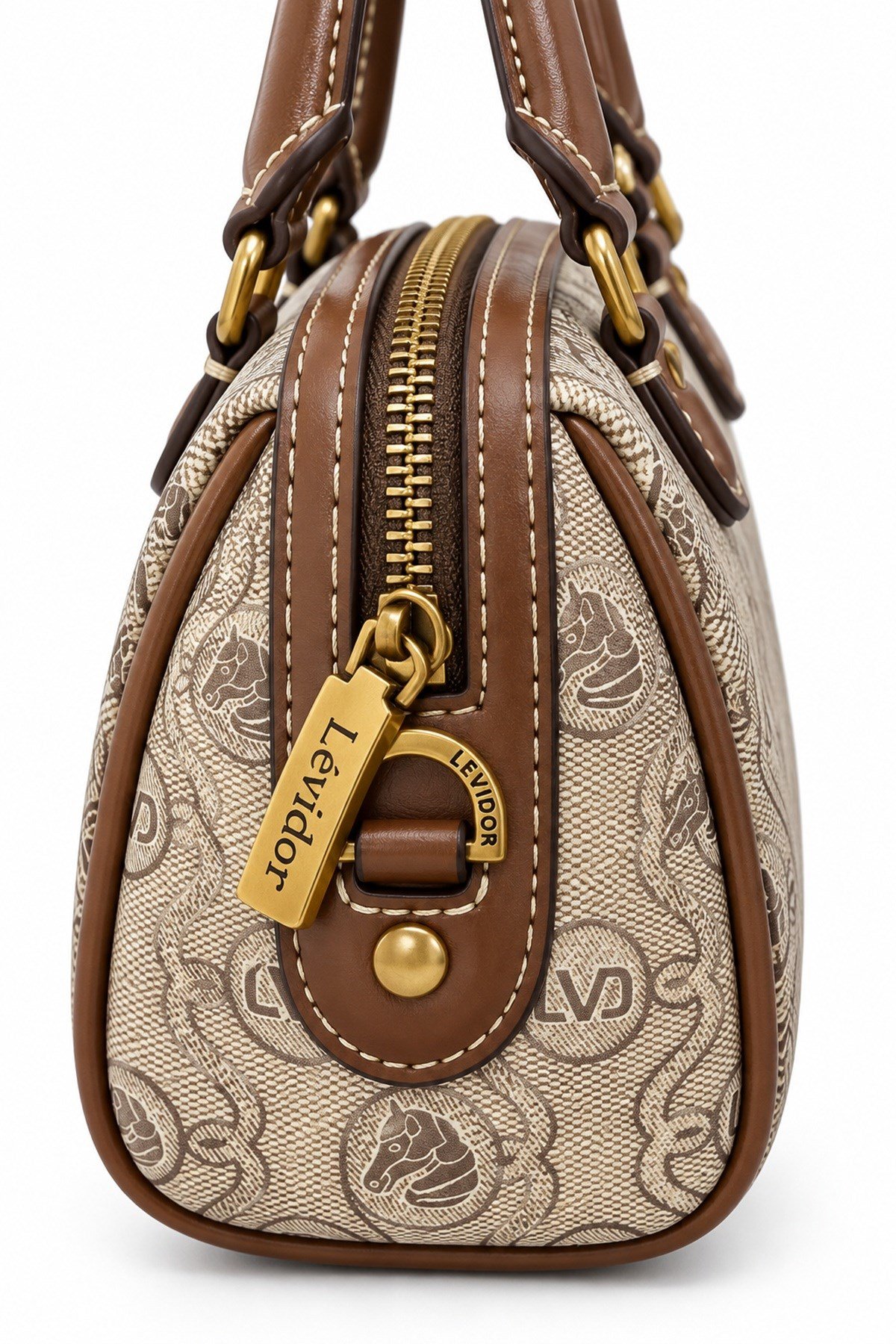 Monogram Desenli Speedy Tasarım Mini Boy Uzun Askılı Kadın El Çantası Haki