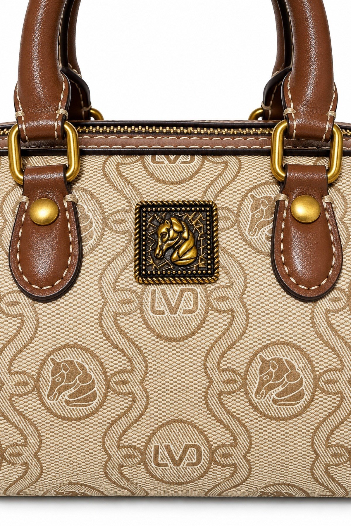Monogram Desenli Speedy Tasarım Mini Boy Uzun Askılı Kadın El Çantası Haki