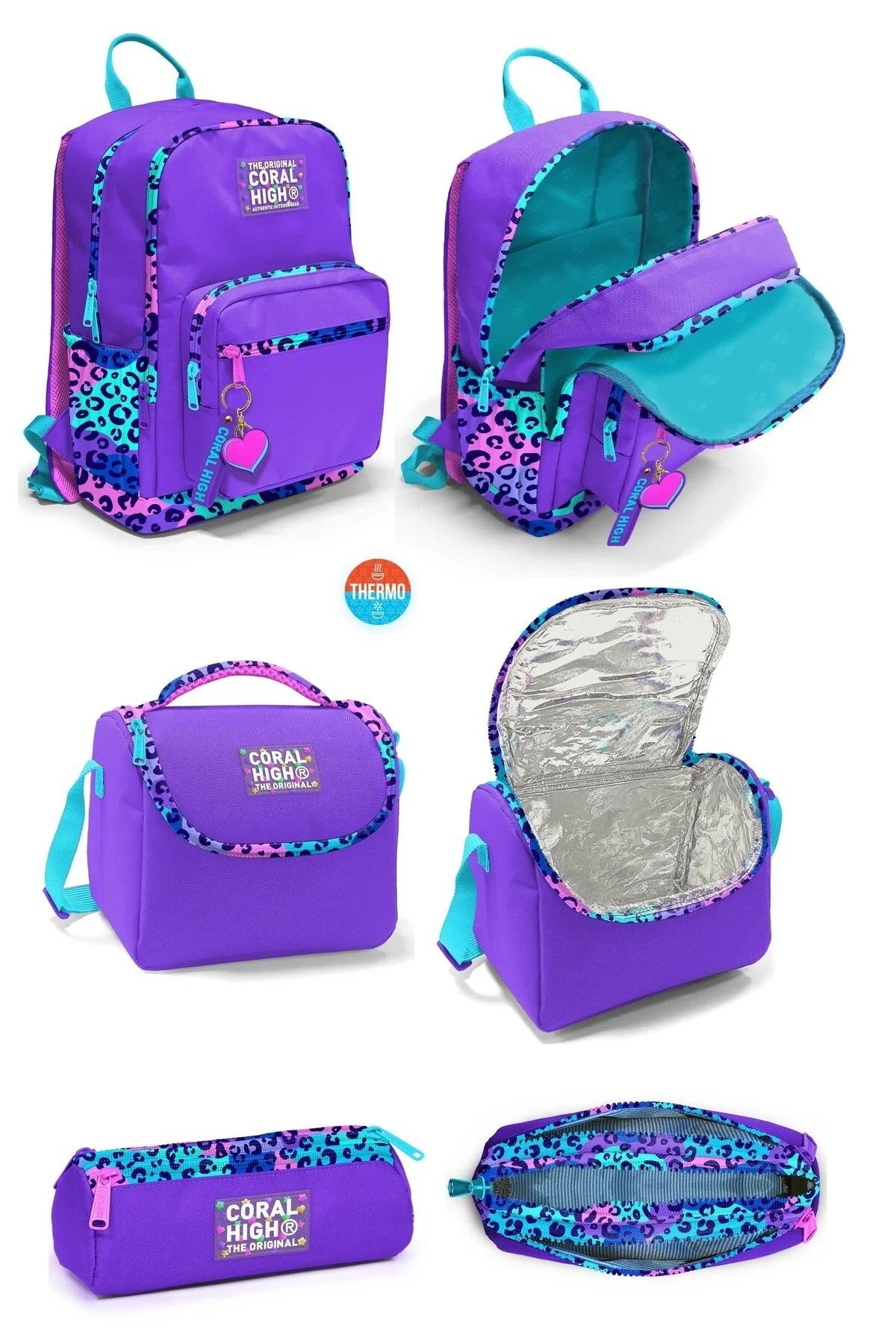 Mor Leopar Desenli 3’lü Okul Çanta Seti SET0123632