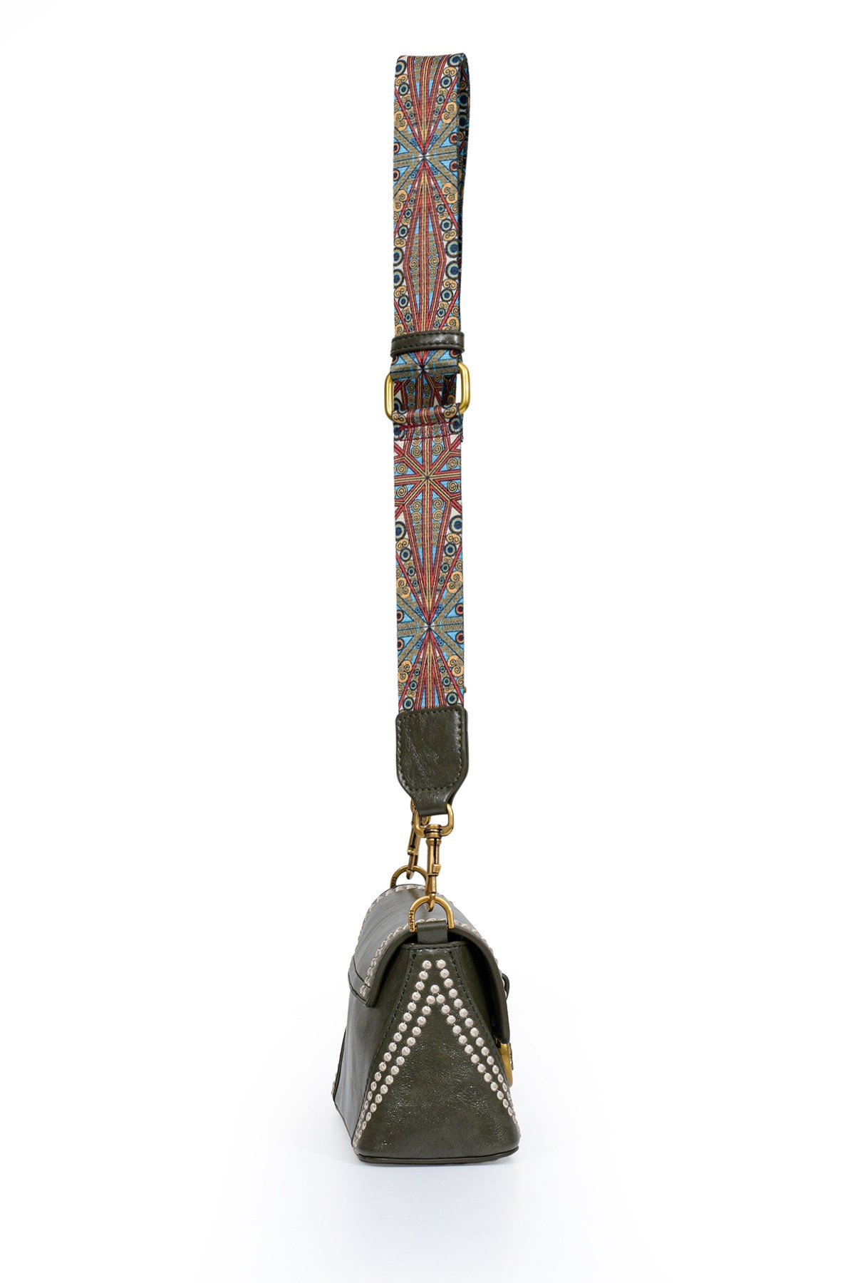 Otantik Fayton Metal Logo ve Etnik Desen Detaylı Kadın Omuz Çantası LV930575 Yeşil