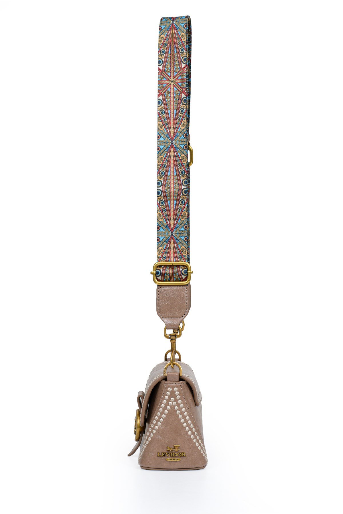 Otantik Fayton Metal Logo ve Etnik Desen Detaylı Kadın Omuz Çantası LV930575 Gül Kurusu