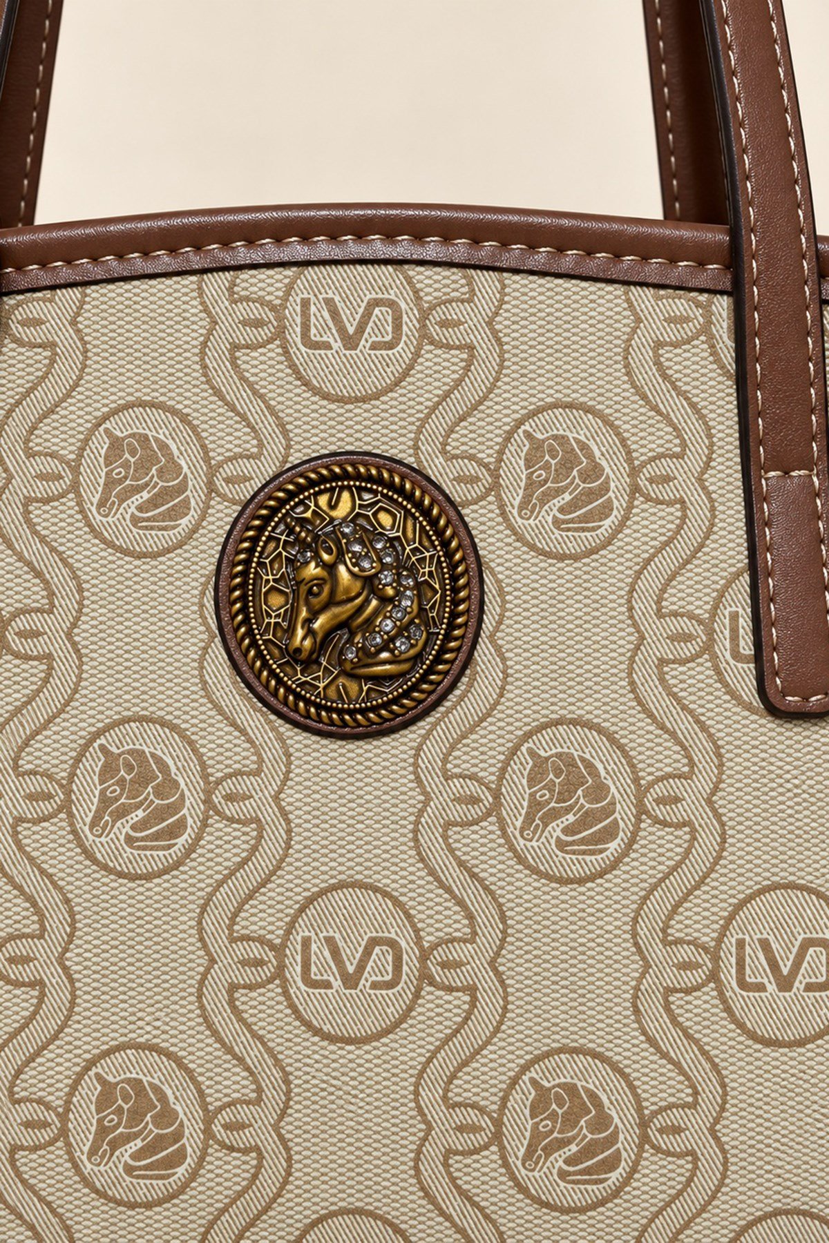 Otantik Logo Detaylı Günlük Orta Boy Shopper Kadın Omuz Çantası Haki