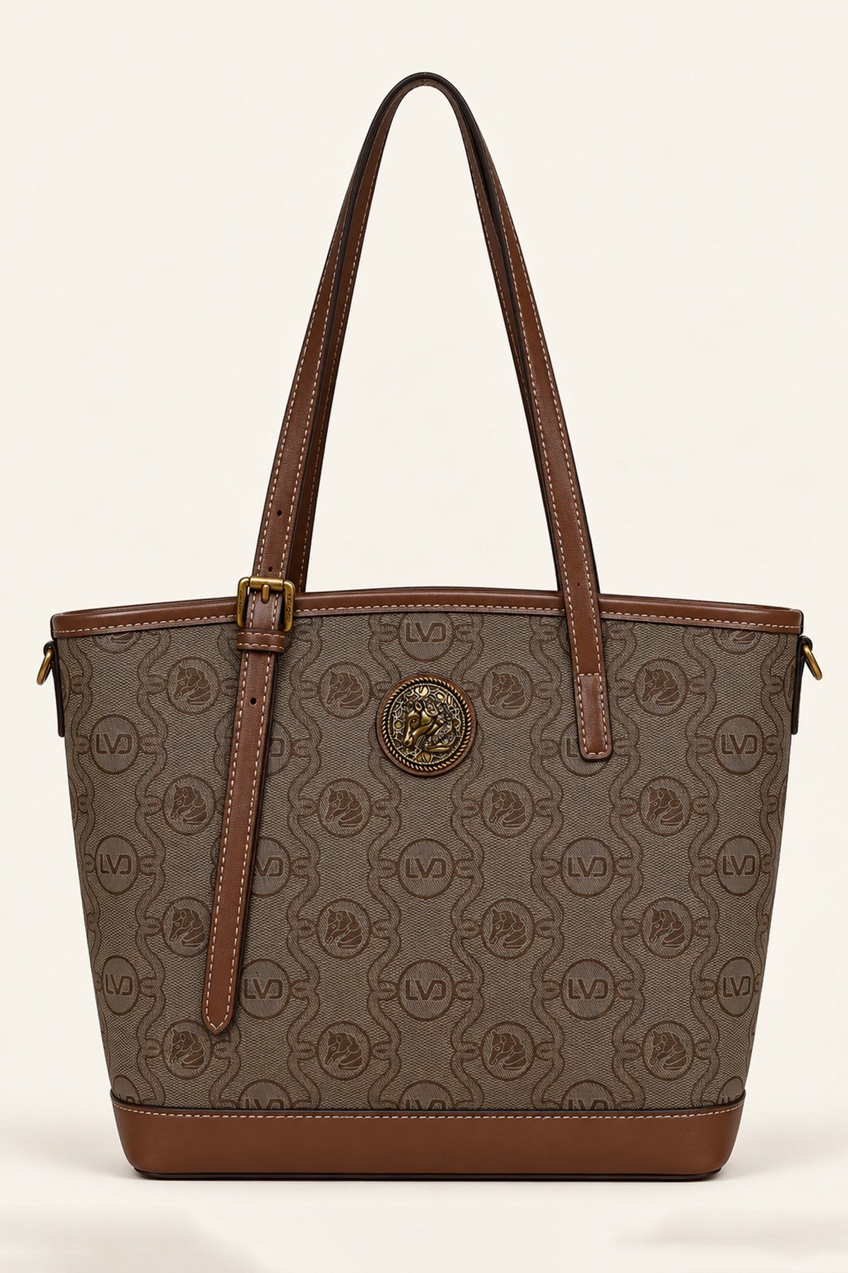 Otantik Logo Detaylı Günlük Orta Boy Shopper Kadın Omuz Çantası Camel