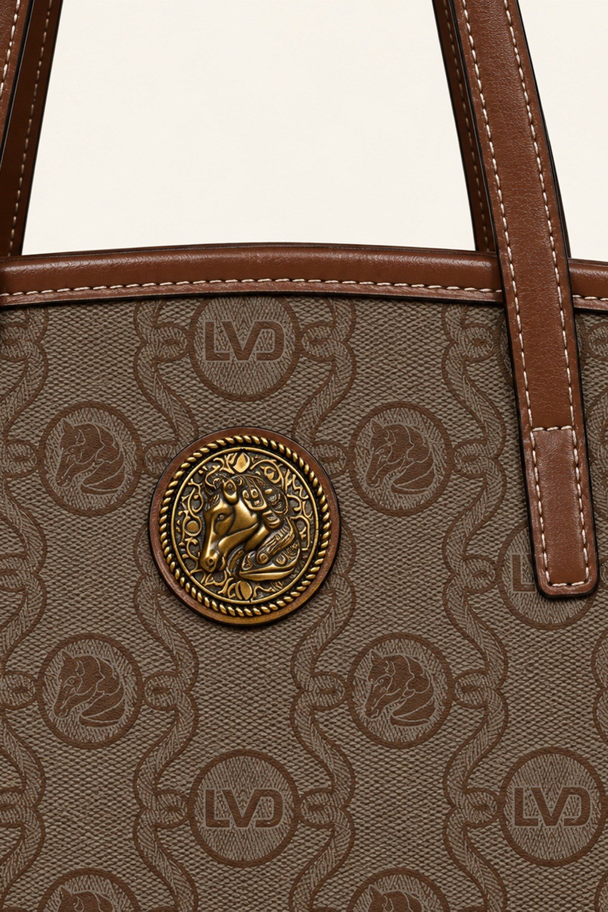 Otantik Logo Detaylı Günlük Orta Boy Shopper Kadın Omuz Çantası Camel