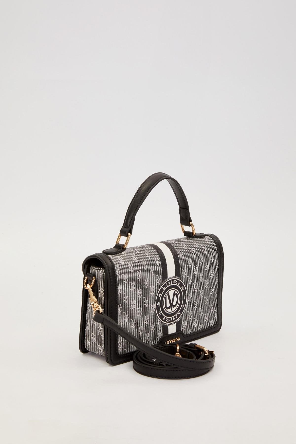 Siyah Logolu Monogram Desen El Çantası