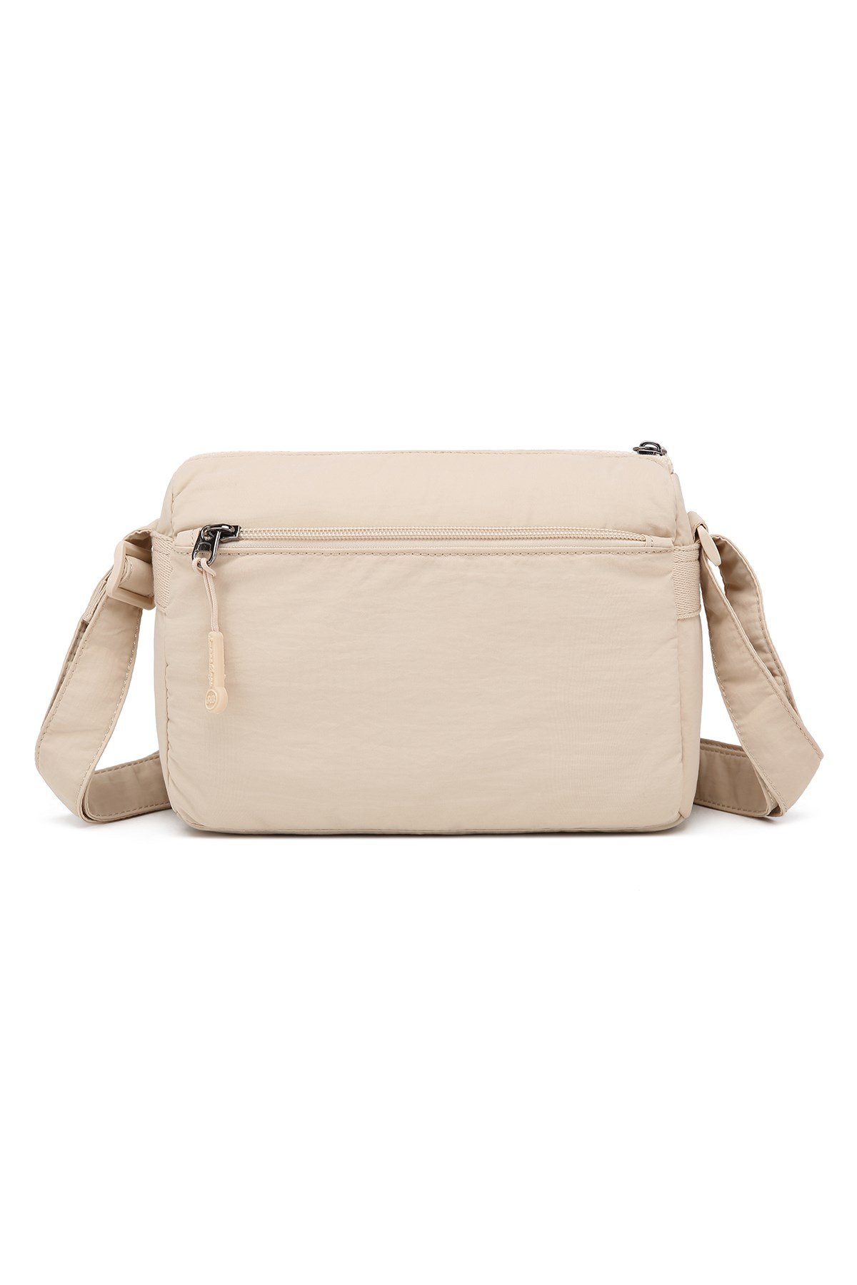 Smart Bags Bej Kadın Omuz Çantası Hafif Kumaş Çok Cepli Çapraz Uzun Askılı