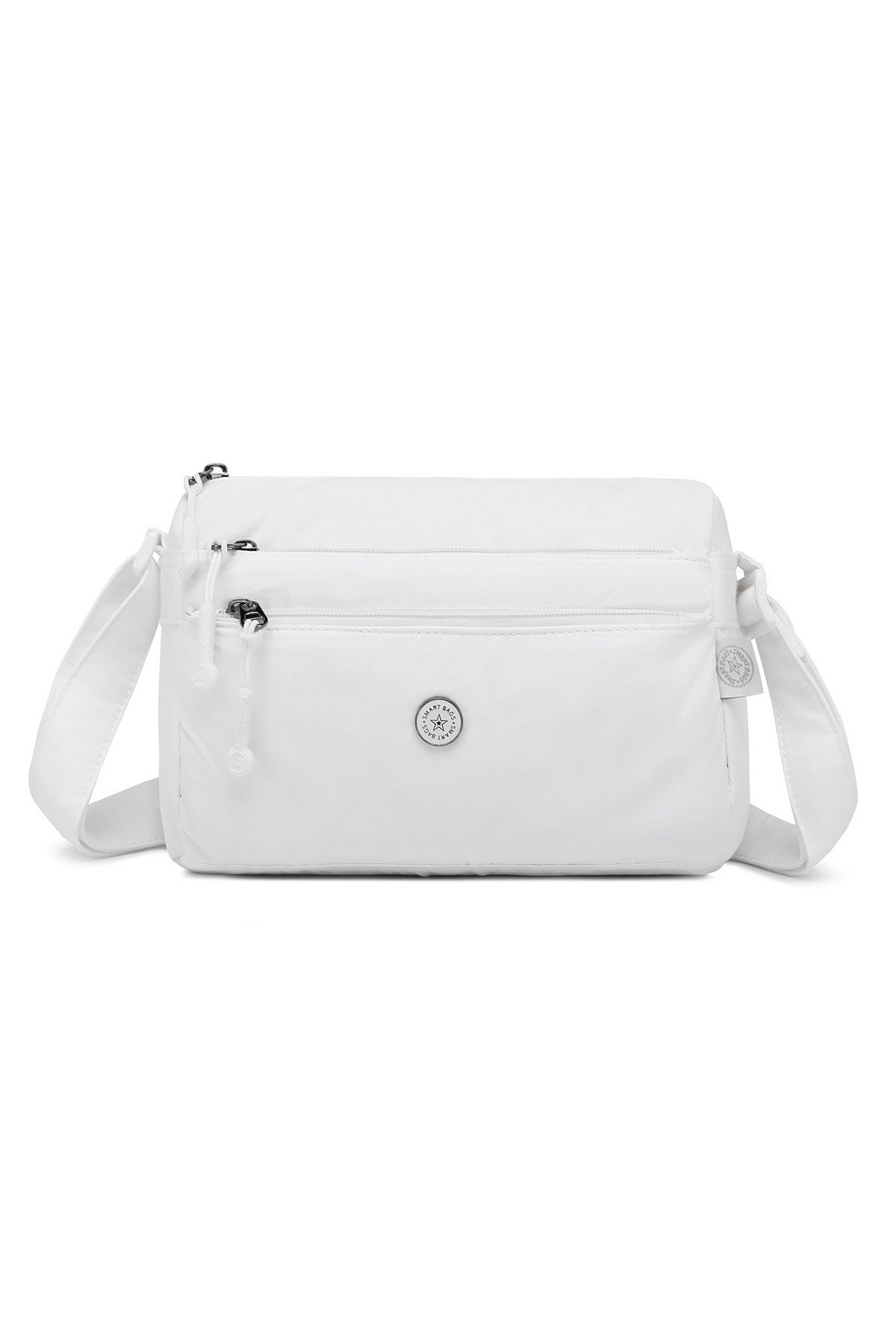 Smart Bags Beyaz Kadın Omuz Çantası Hafif Kumaş Çok Cepli Çapraz Uzun Askılı