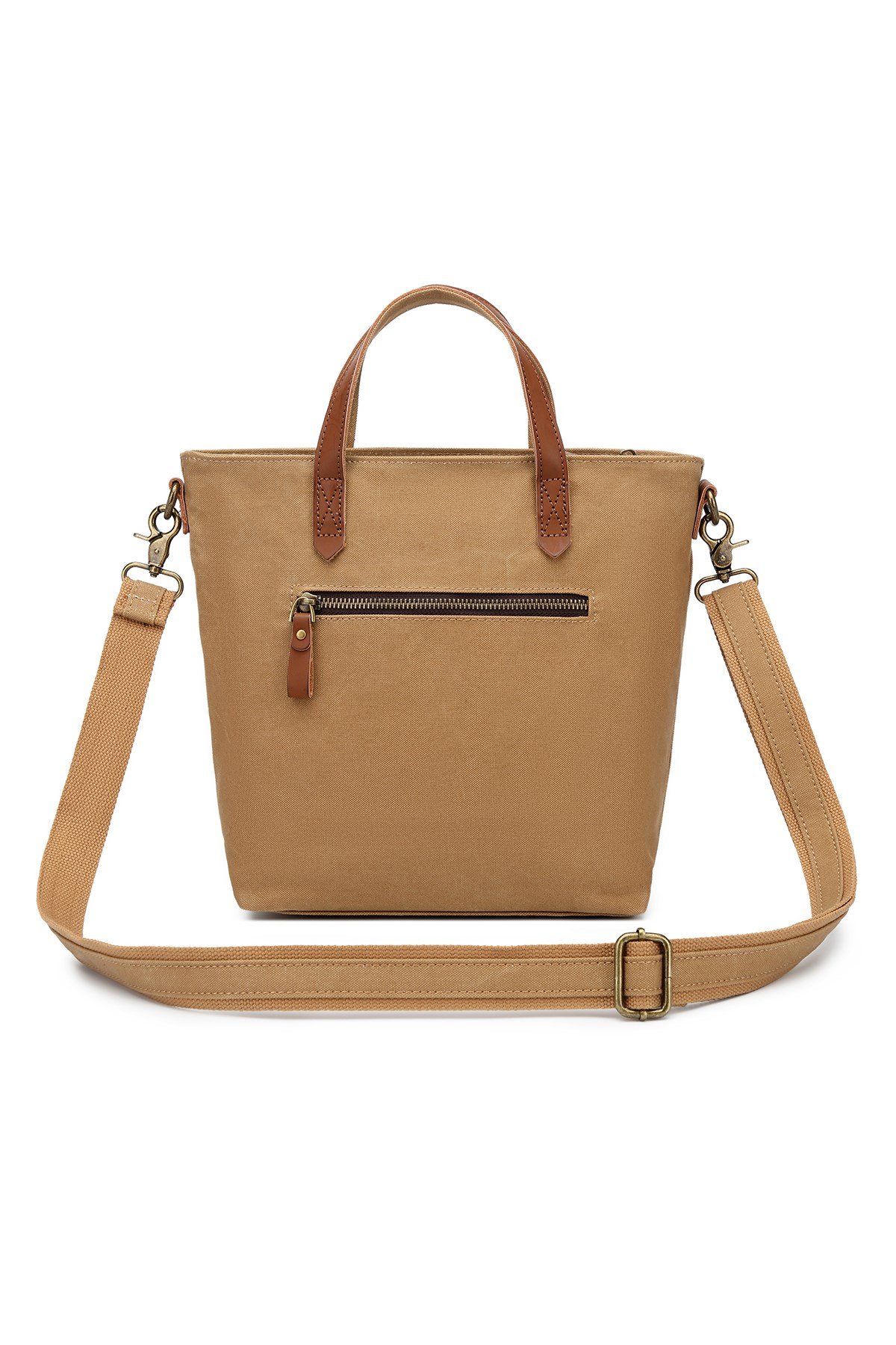 Smart Bags Camel Kadın Omuz Çantası Kanvas Kumaş Hakiki Deri Detaylı Uzun Askılı 