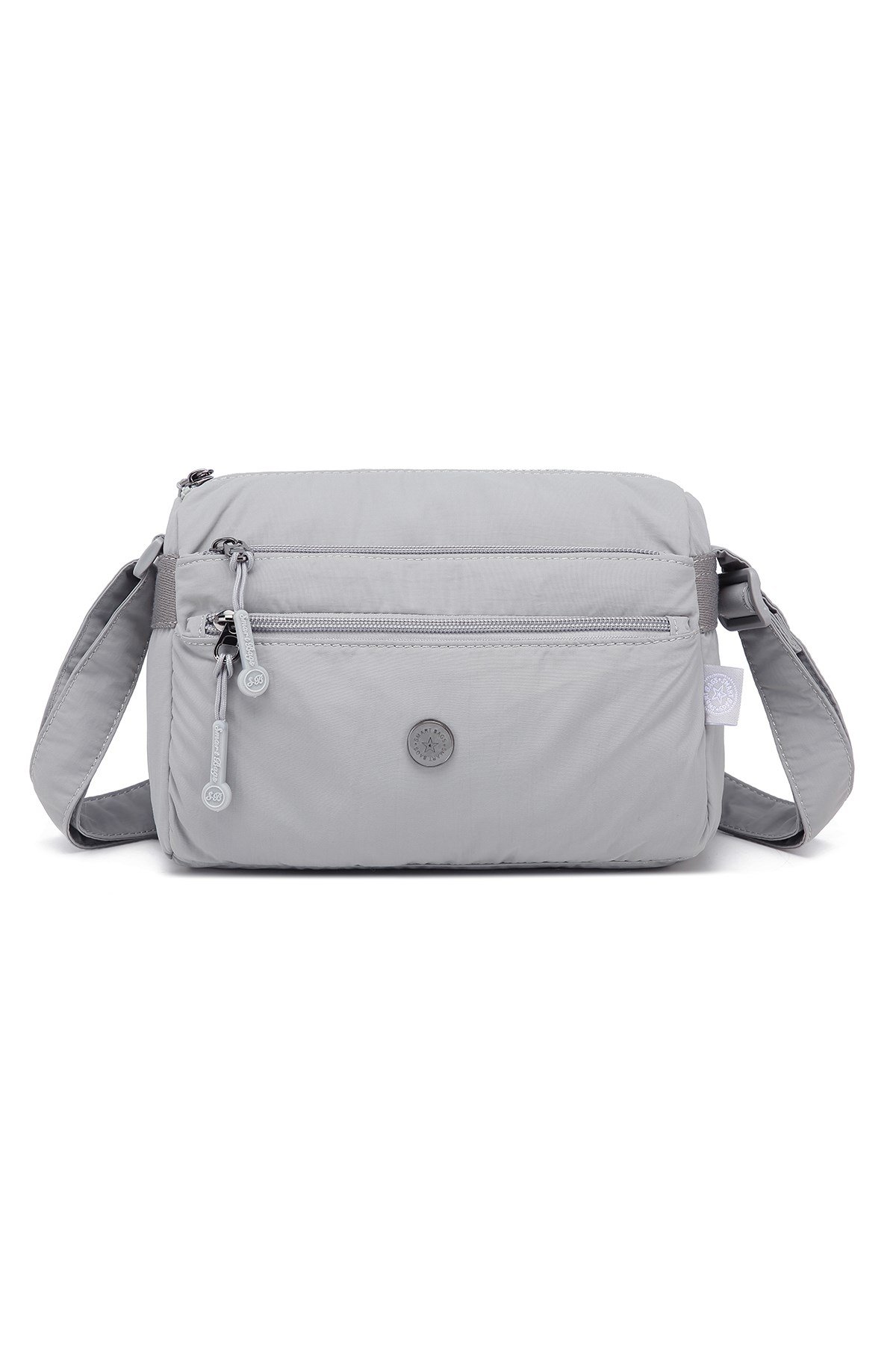 Smart Bags Gri Kadın Omuz Çantası Hafif Kumaş Çok Cepli Çapraz Uzun Askılı